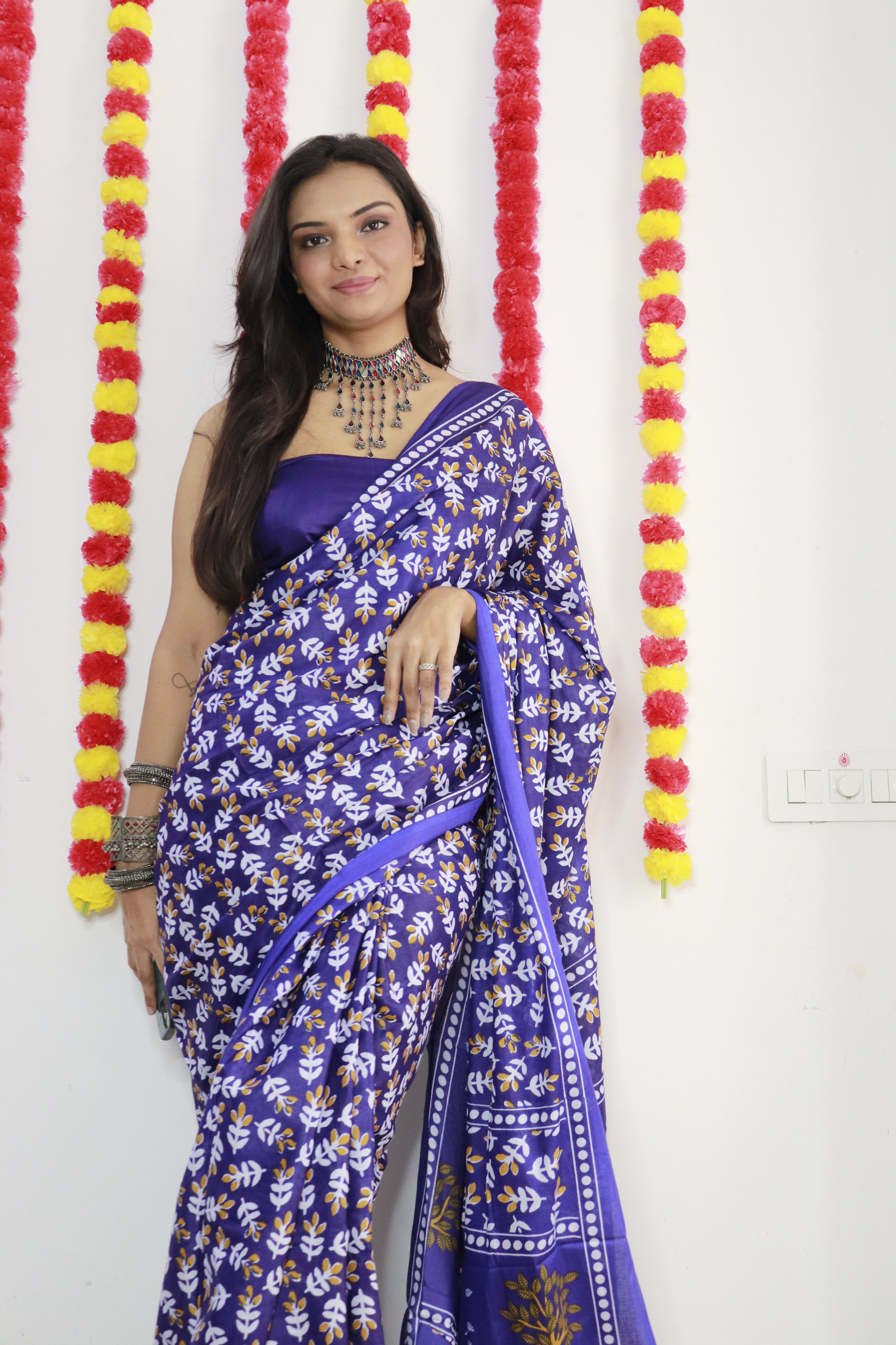 Printed Soft Pure Cotton Saree With Unstitched Blouse.