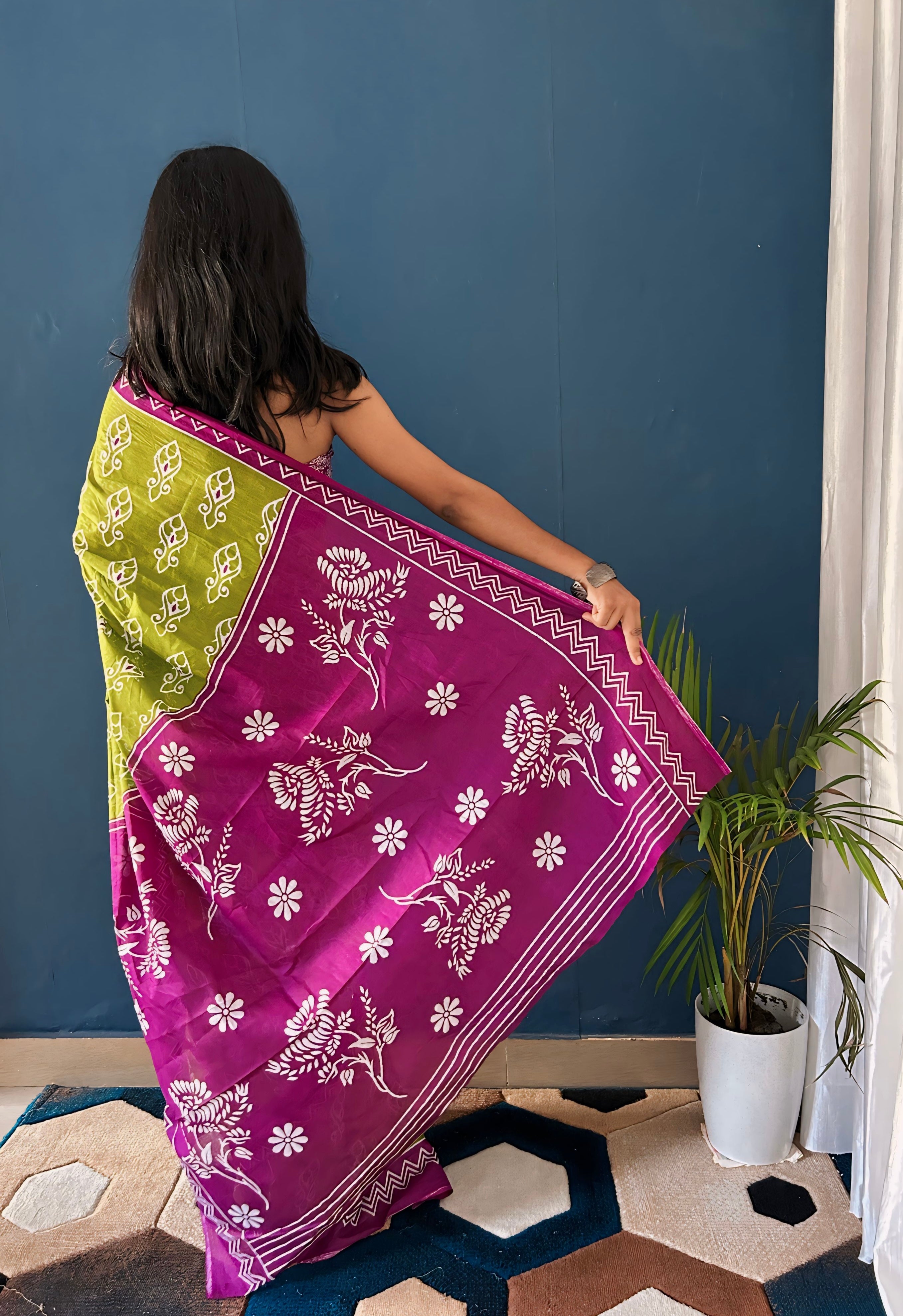 Beautiful Printed Soft Pure Cotton Saree With Unstitched Blouse.