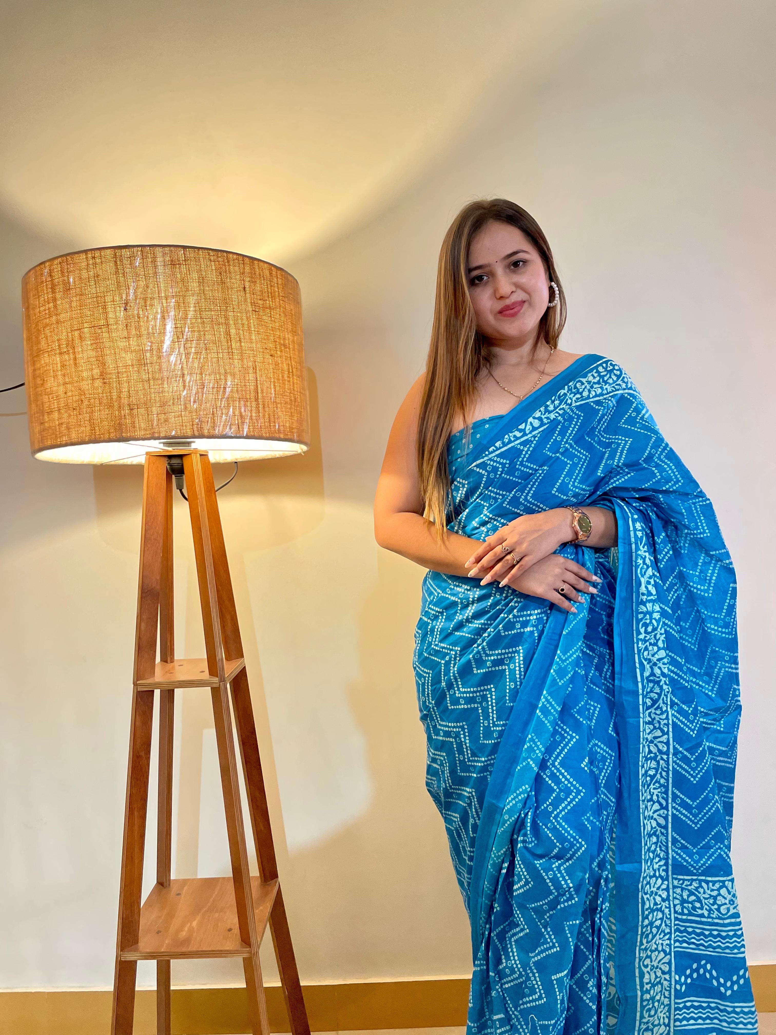 Printed Soft Pure Cotton Saree With Unstitched Blouse.