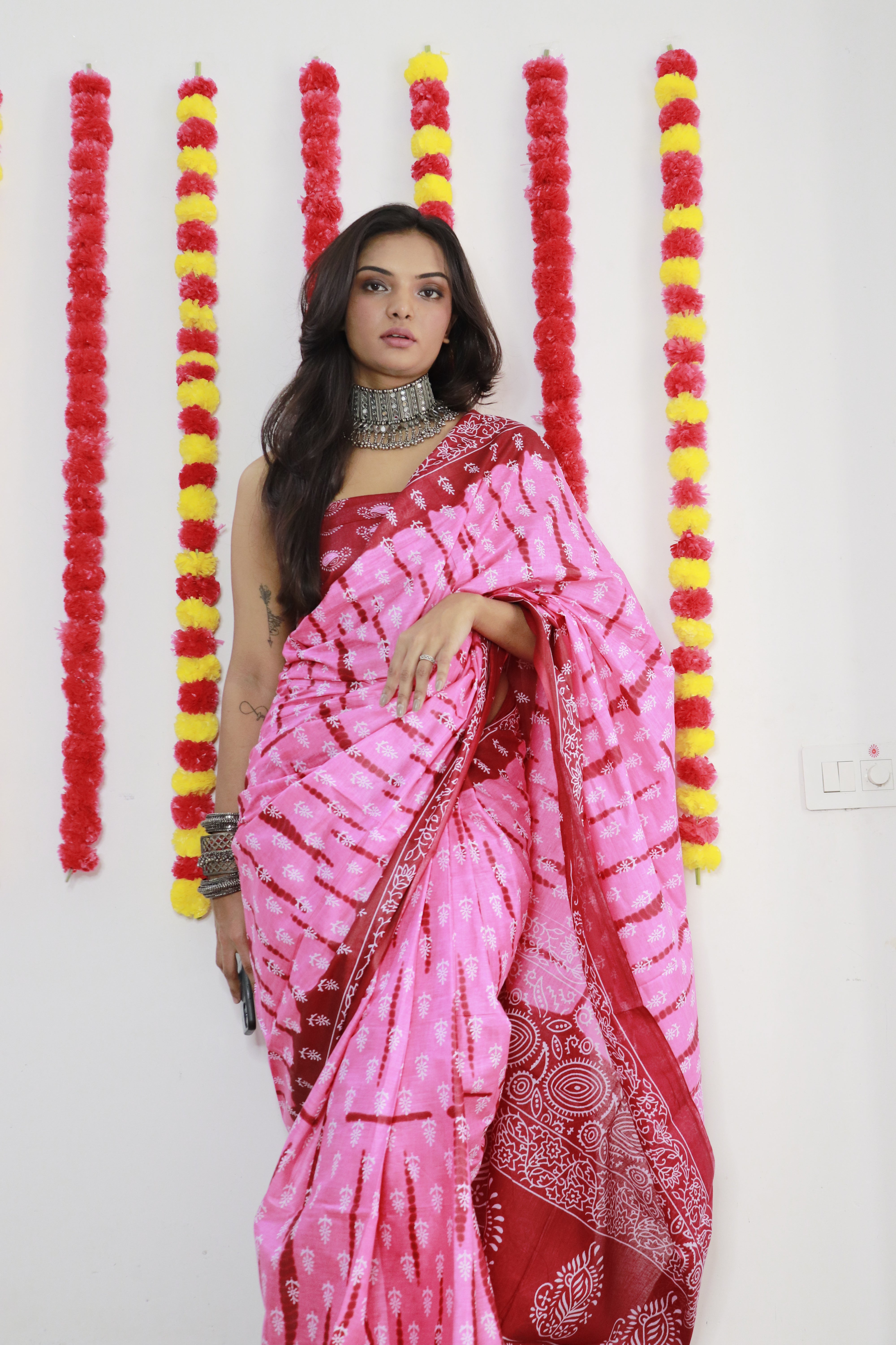 Printed Soft Pure Cotton Saree With Unstitched Blouse.