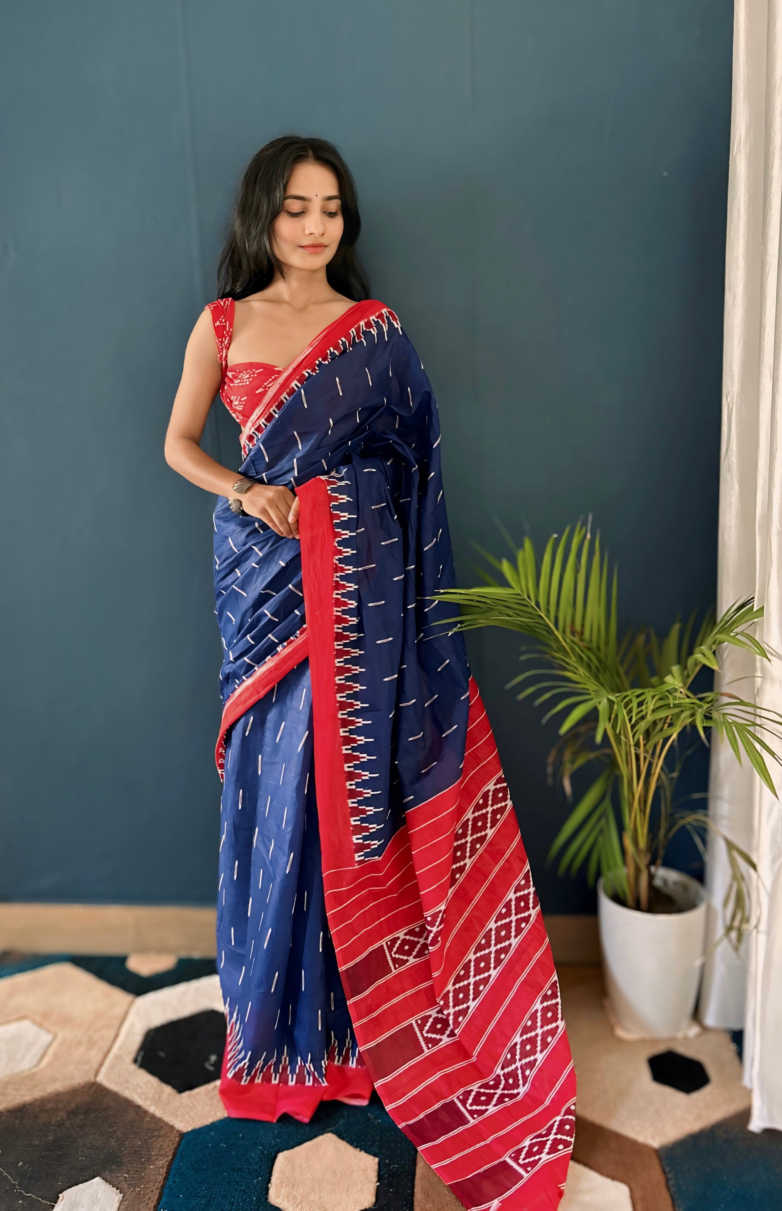 Beautiful Printed Soft Pure Cotton Saree With Unstitched Blouse.