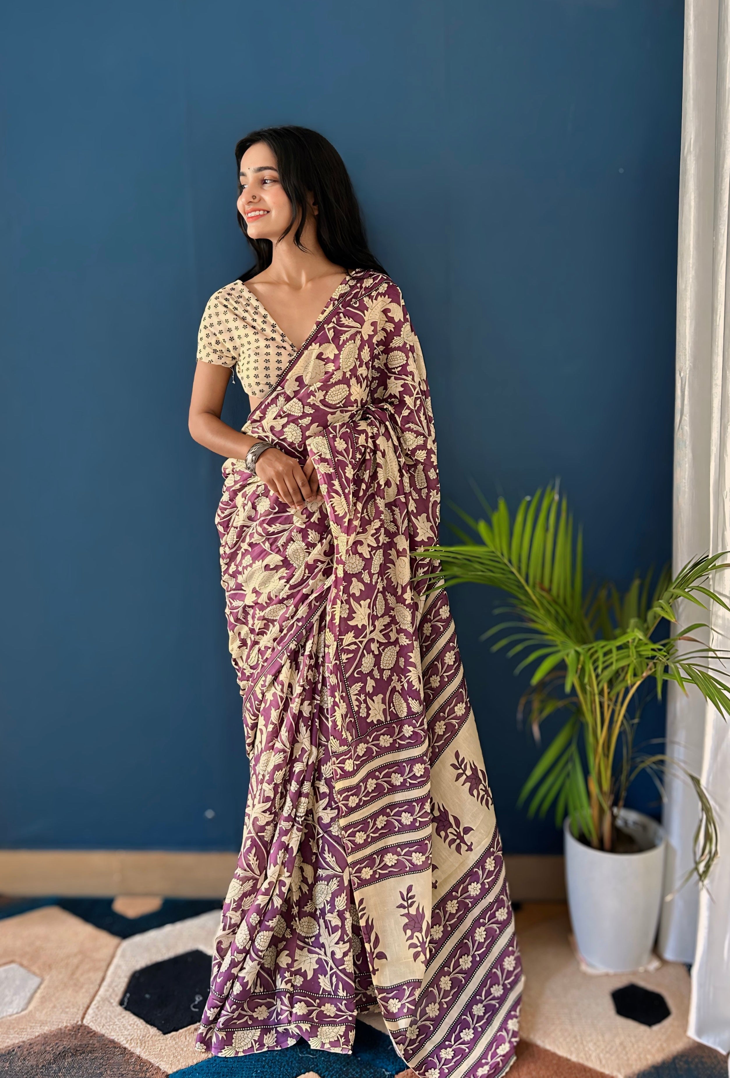 Beautiful Printed Soft Pure Cotton Saree With Unstitched Blouse.