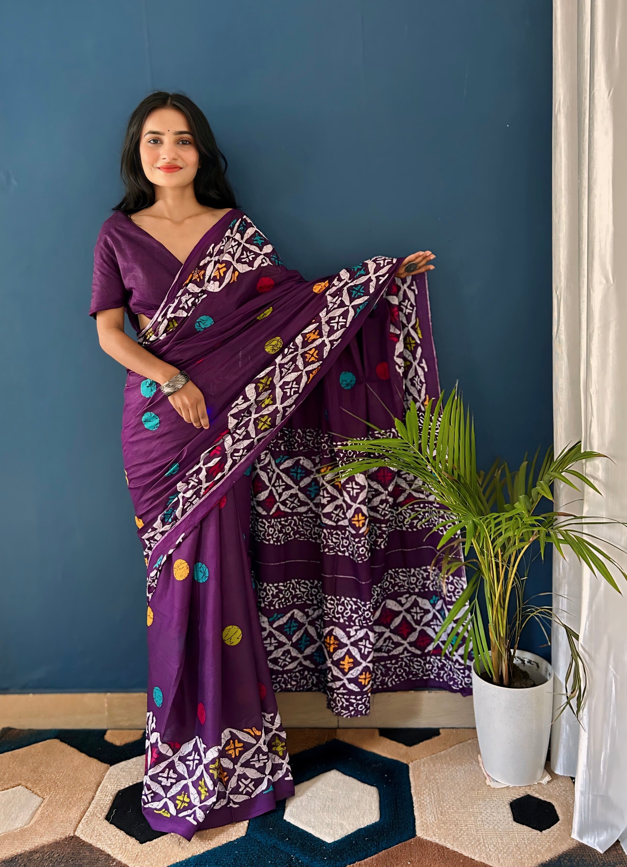 Beautiful Printed Soft Pure Cotton Saree With Unstitched Blouse.