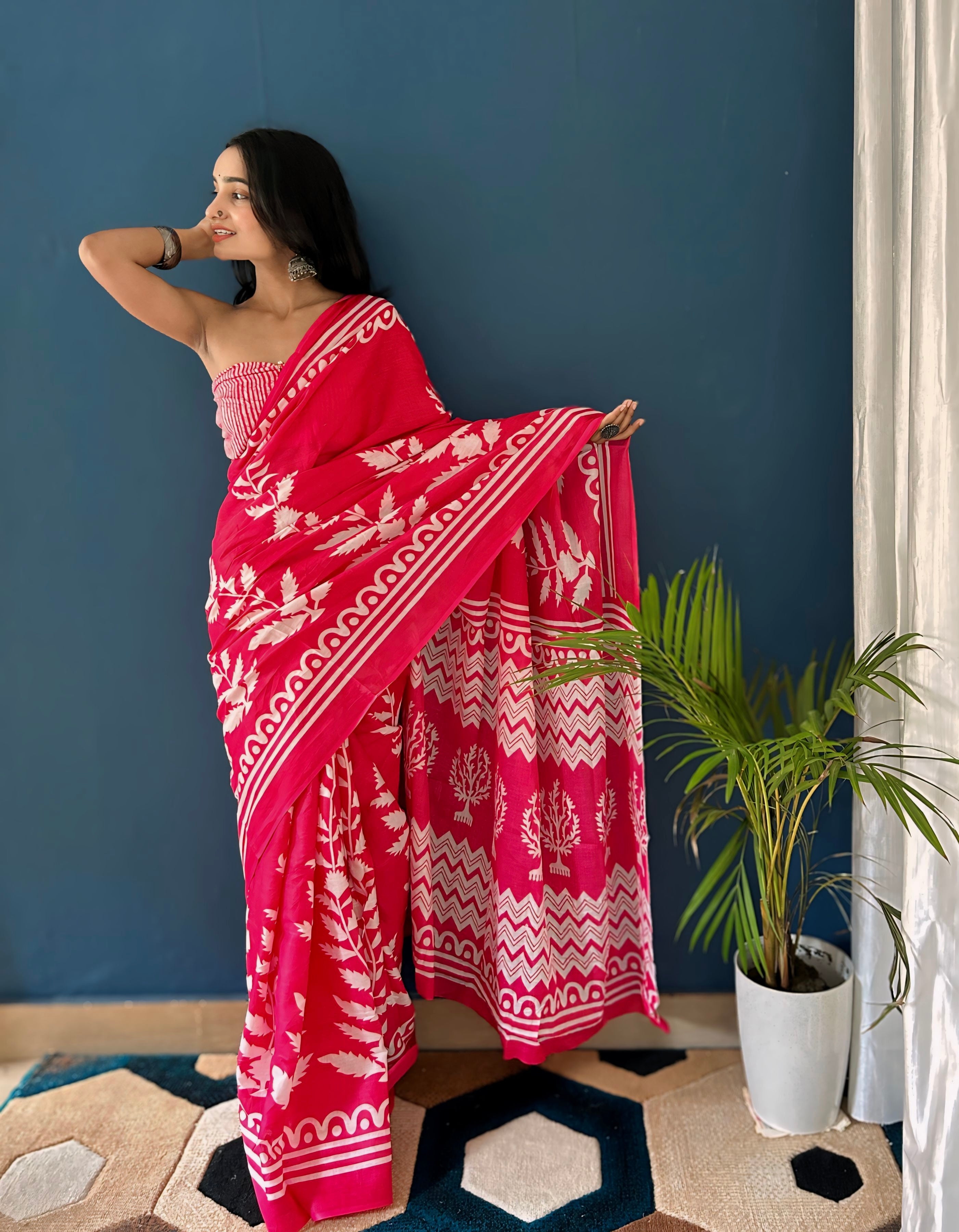 Beautiful Printed Soft Pure Cotton Saree With Unstitched Blouse.