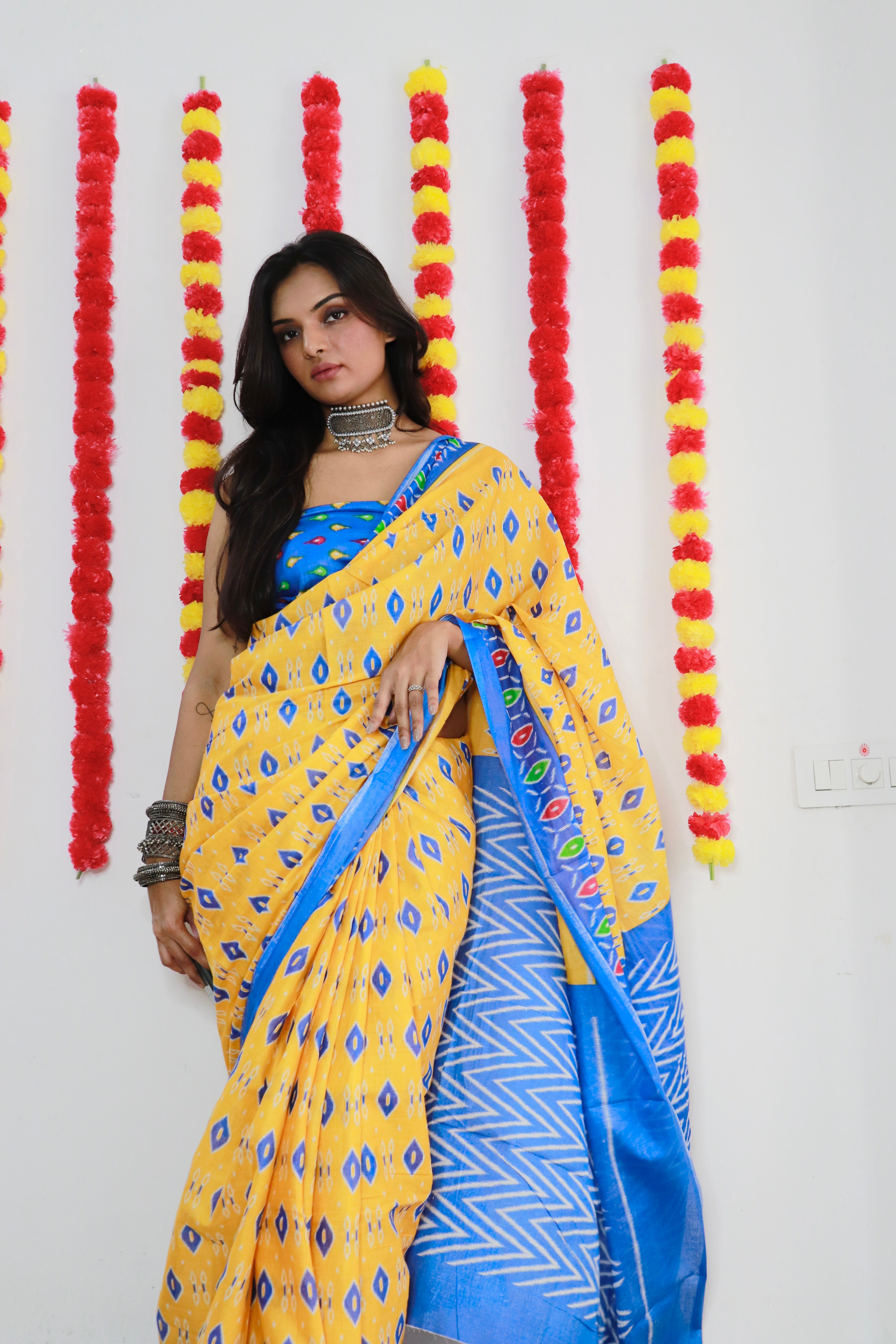 Printed Soft Pure Cotton Saree With Unstitched Blouse.