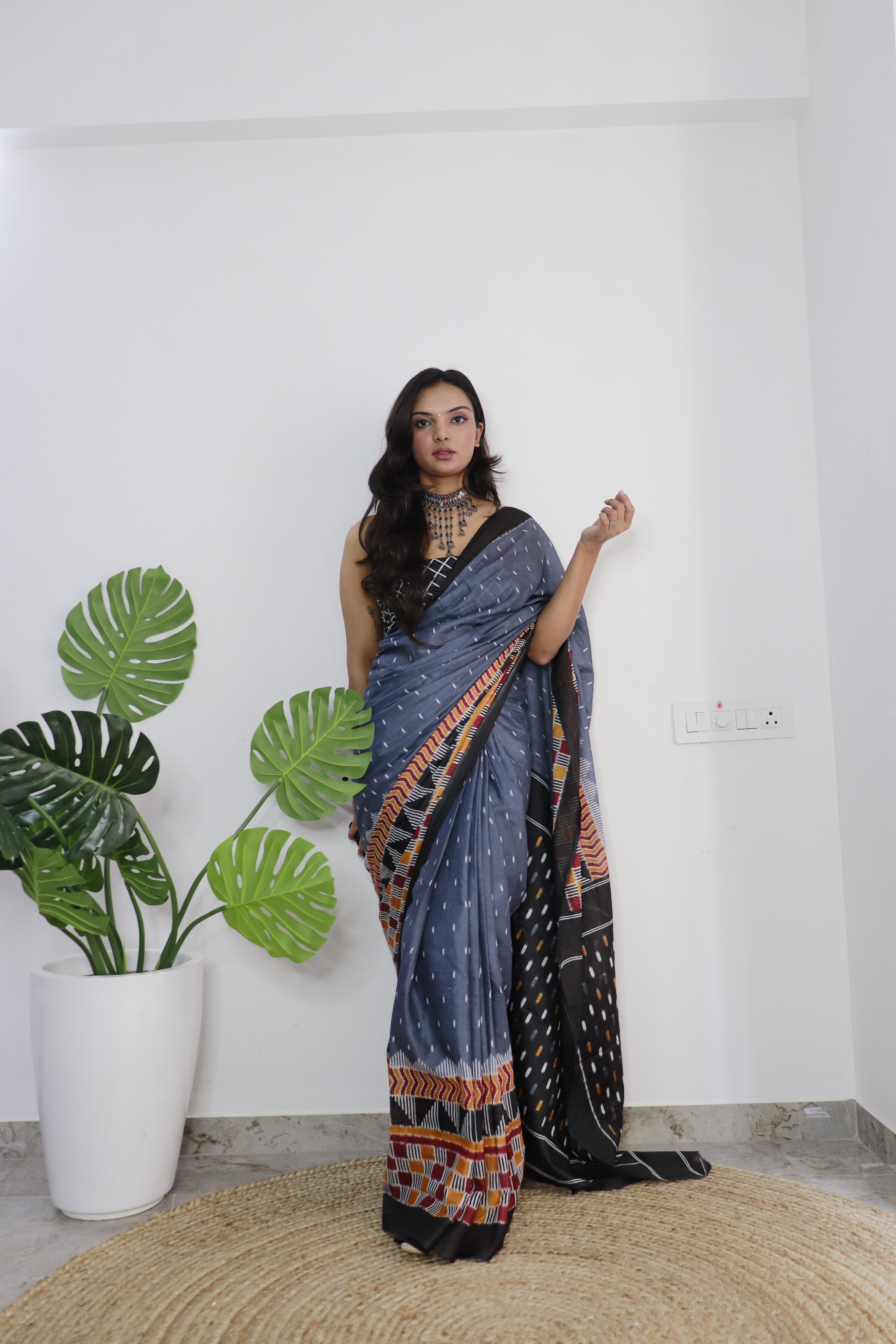 Printed Soft Pure Cotton Saree With Unstitched Blouse.