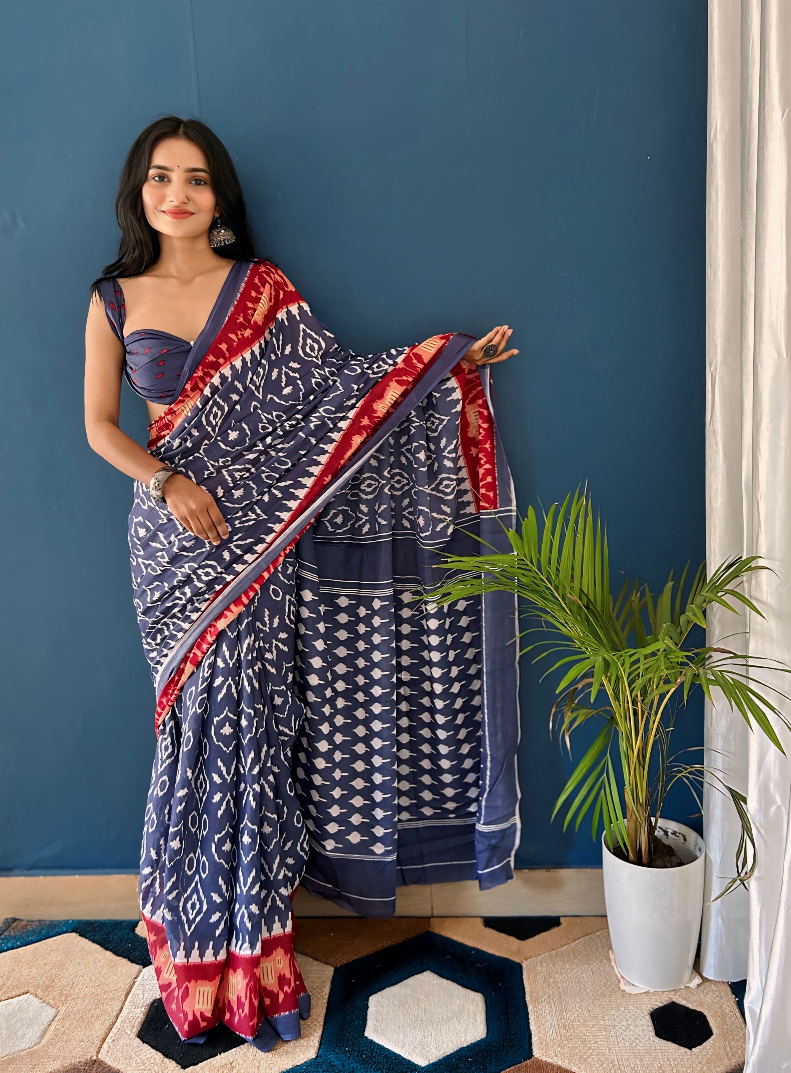 Beautiful Printed Soft Pure Cotton Saree With Unstitched Blouse.