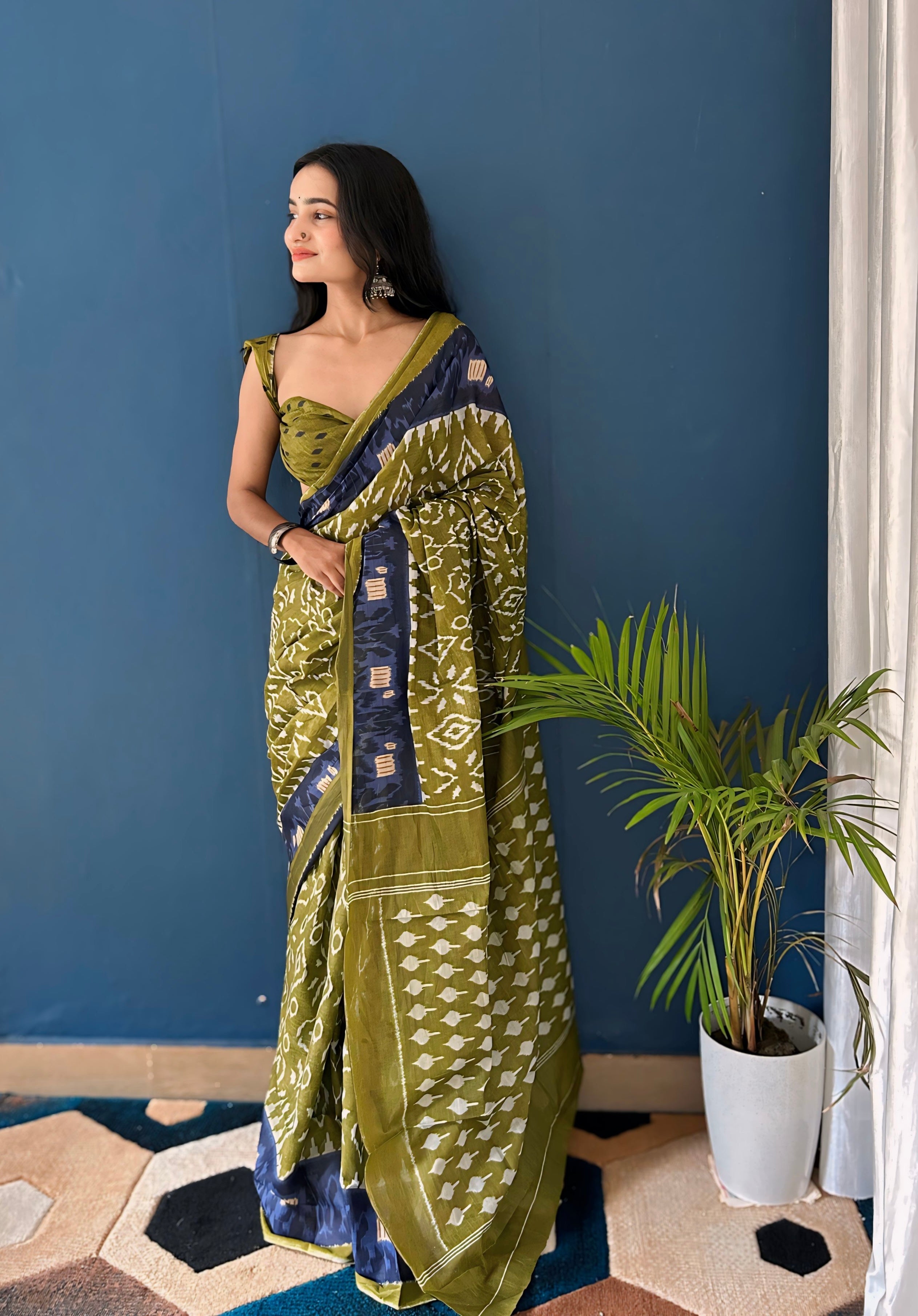 Beautiful Printed Soft Pure Cotton Saree With Unstitched Blouse.