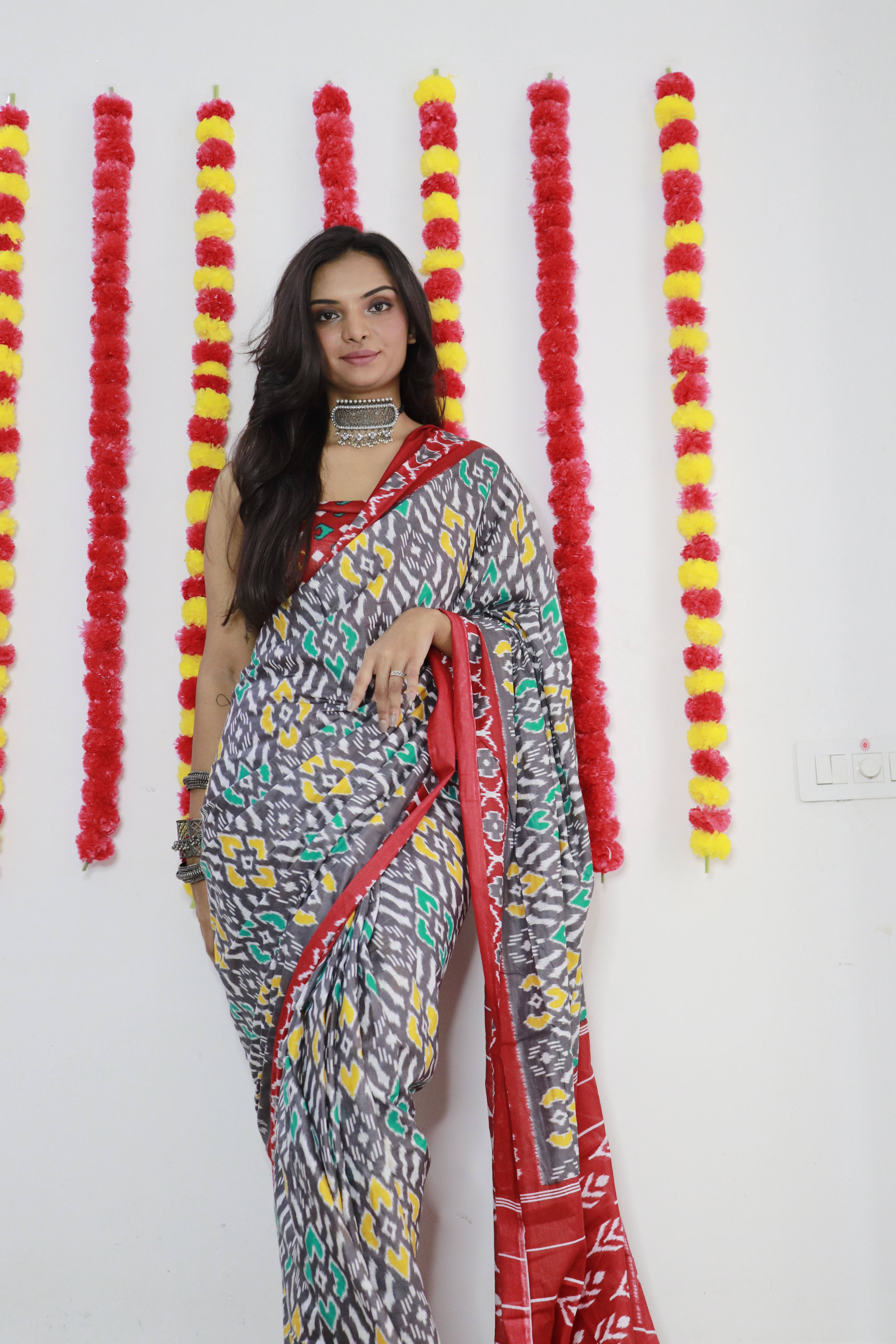 Printed Soft Pure Cotton Saree With Unstitched Blouse.