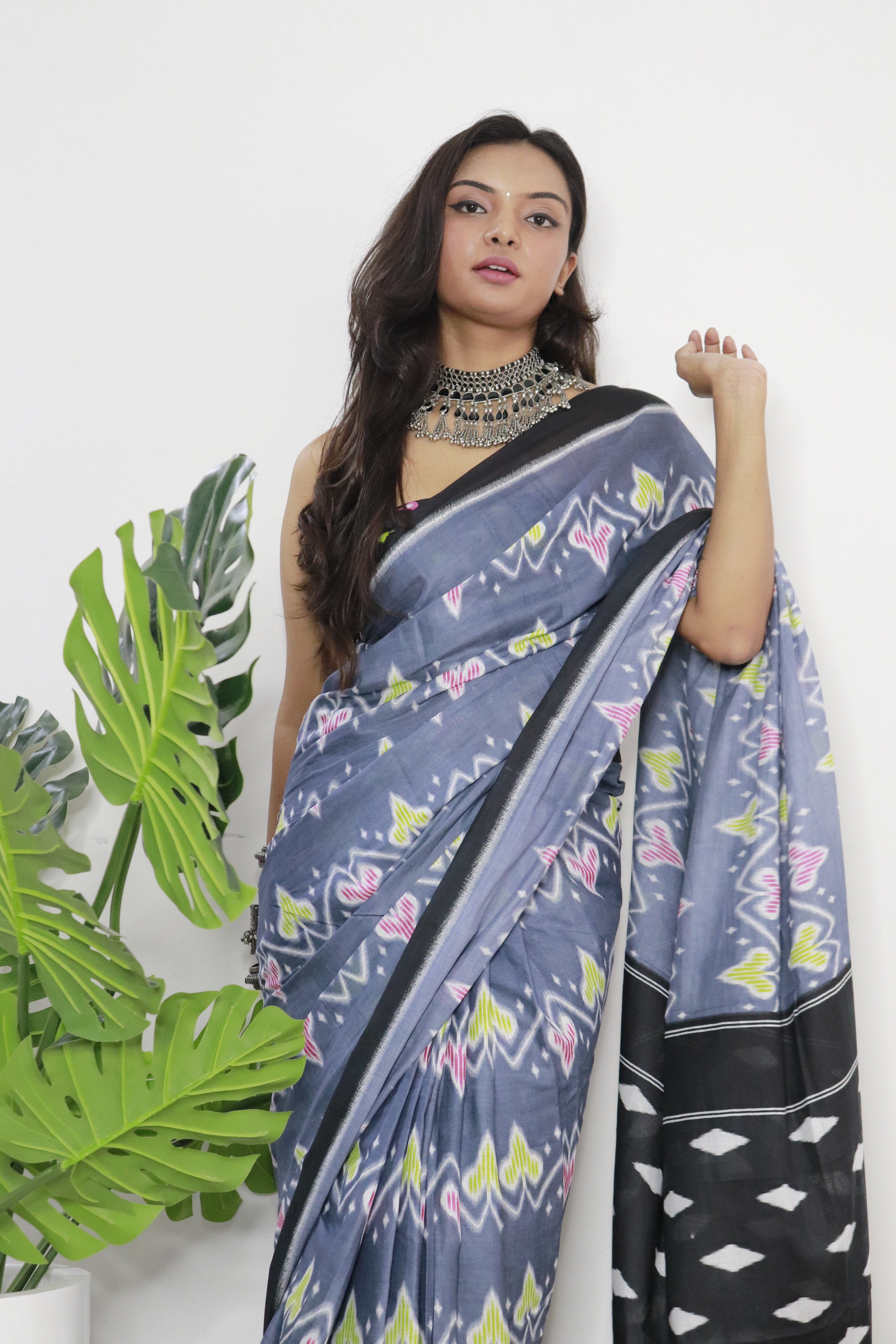 Printed Soft Pure Cotton Saree With Unstitched Blouse.