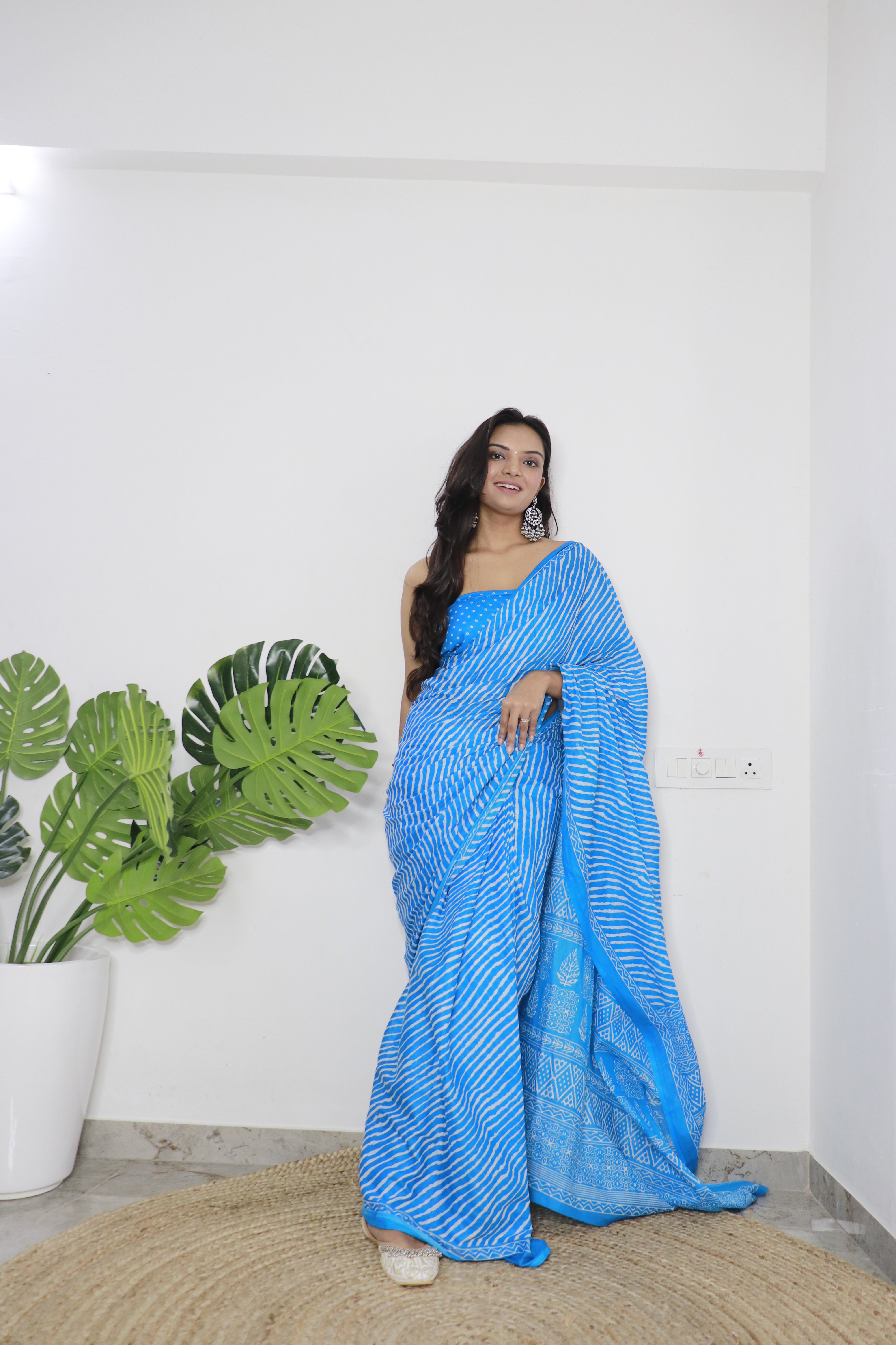 Printed Soft Pure Cotton Saree With Unstitched Blouse.