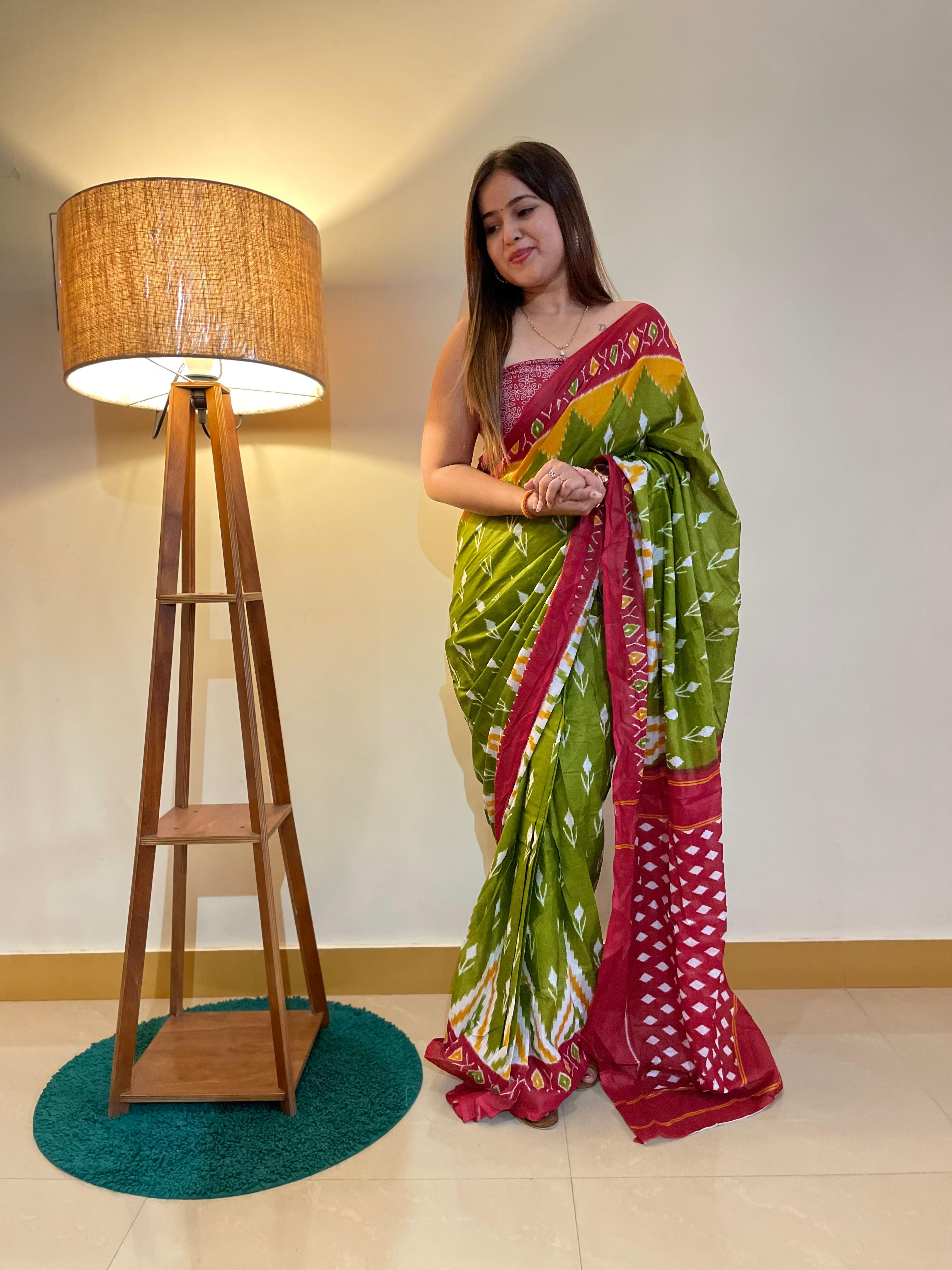 Printed Soft Pure Cotton Saree With Unstitched Blouse.