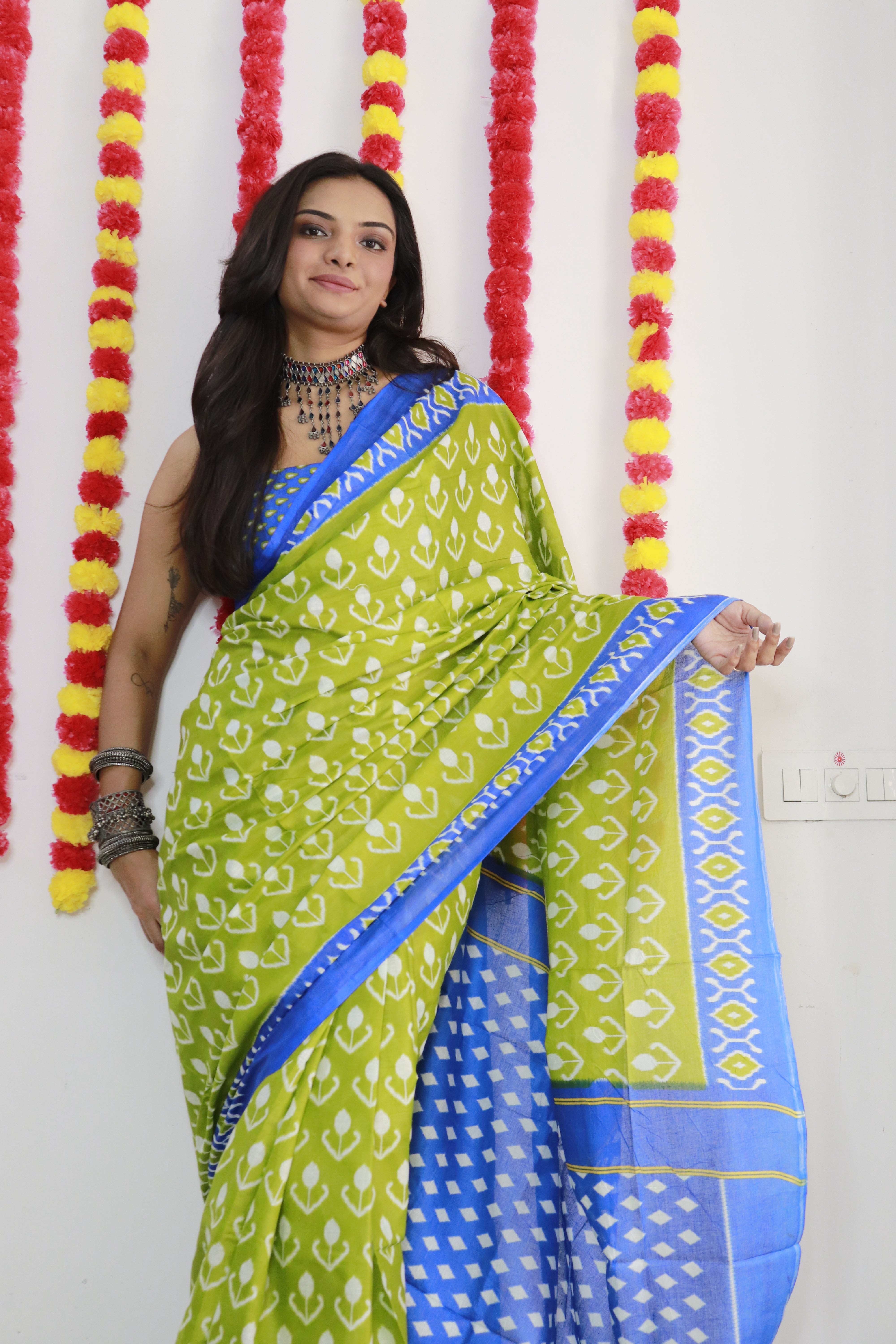 Printed Soft Pure Cotton Saree With Unstitched Blouse.