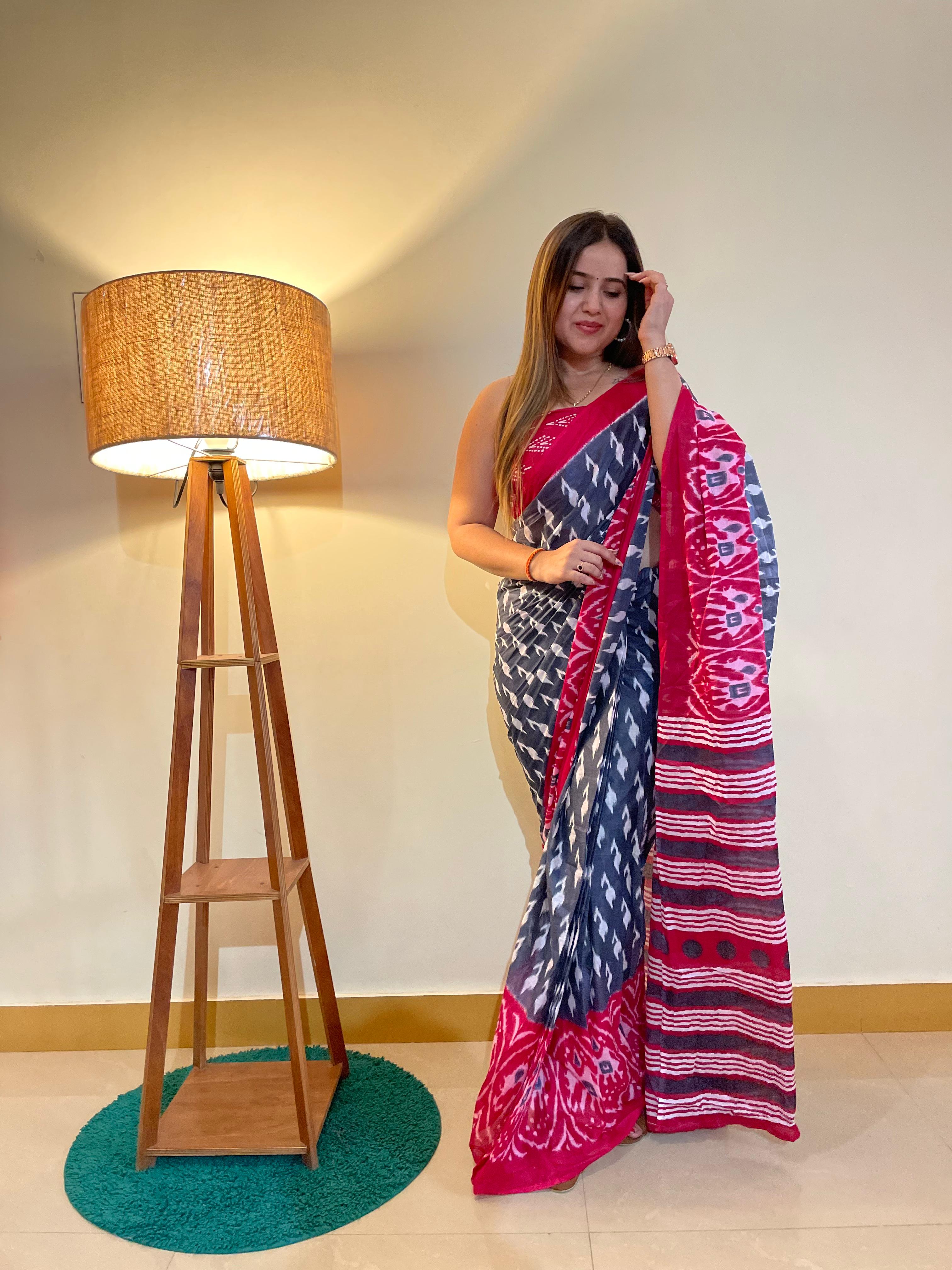 Printed Soft Pure Cotton Saree With Unstitched Blouse.