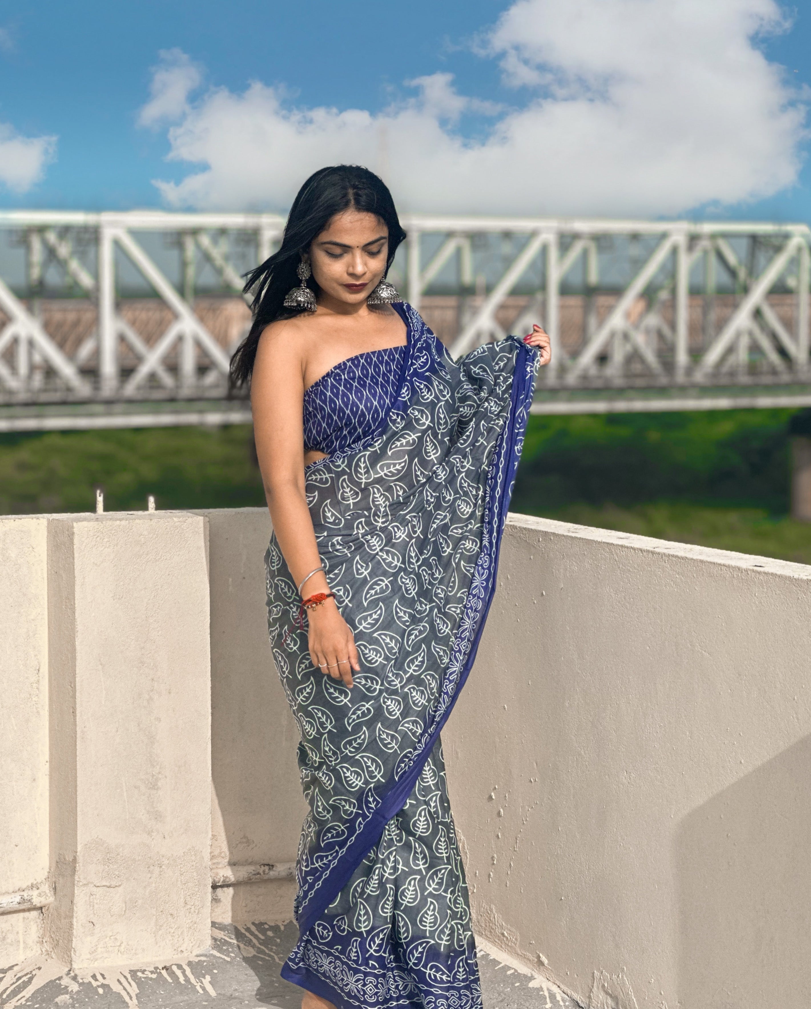 Beautiful Printed Soft Pure Cotton Saree With Unstitched Blouse.