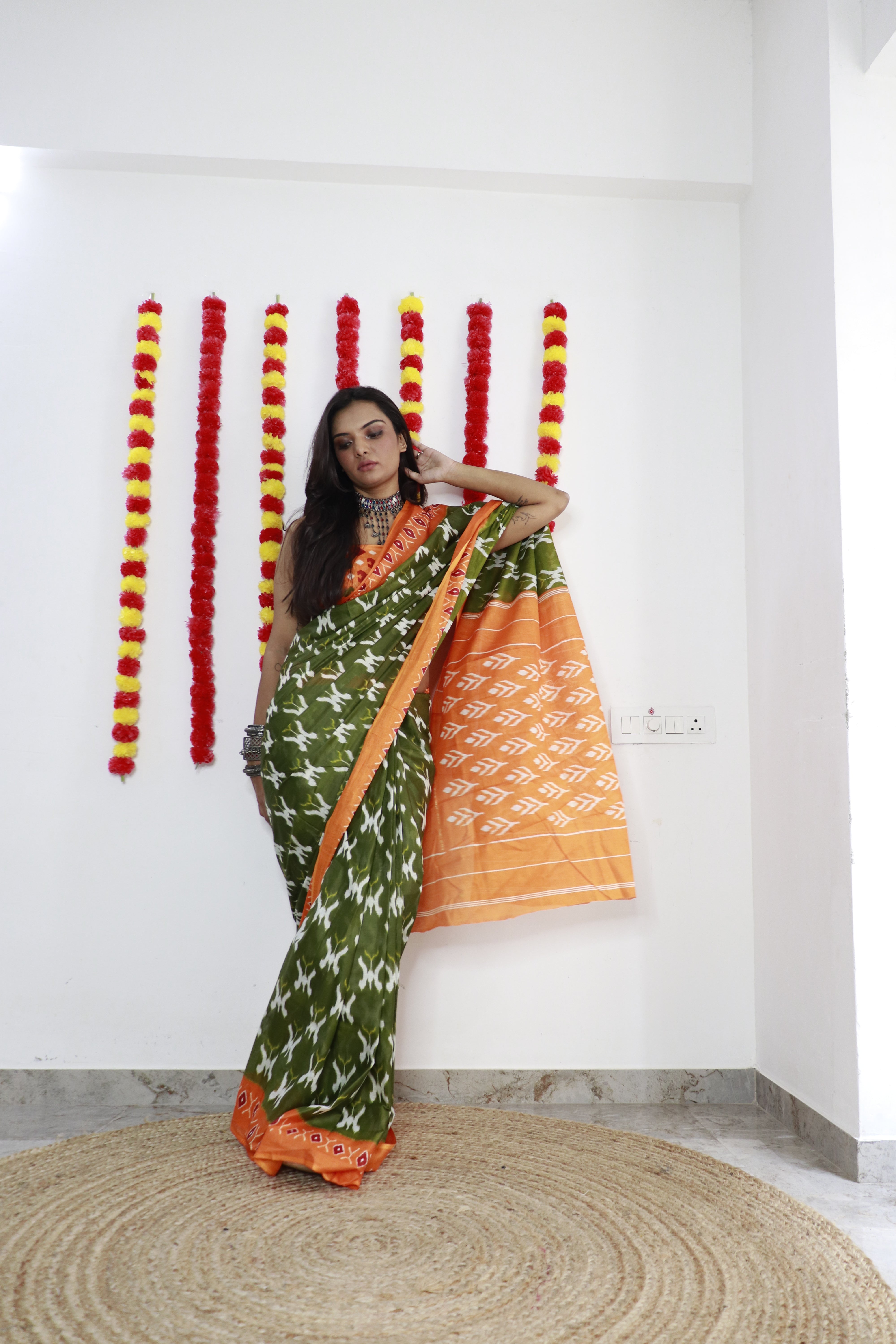 Printed Soft Pure Cotton Saree With Unstitched Blouse.