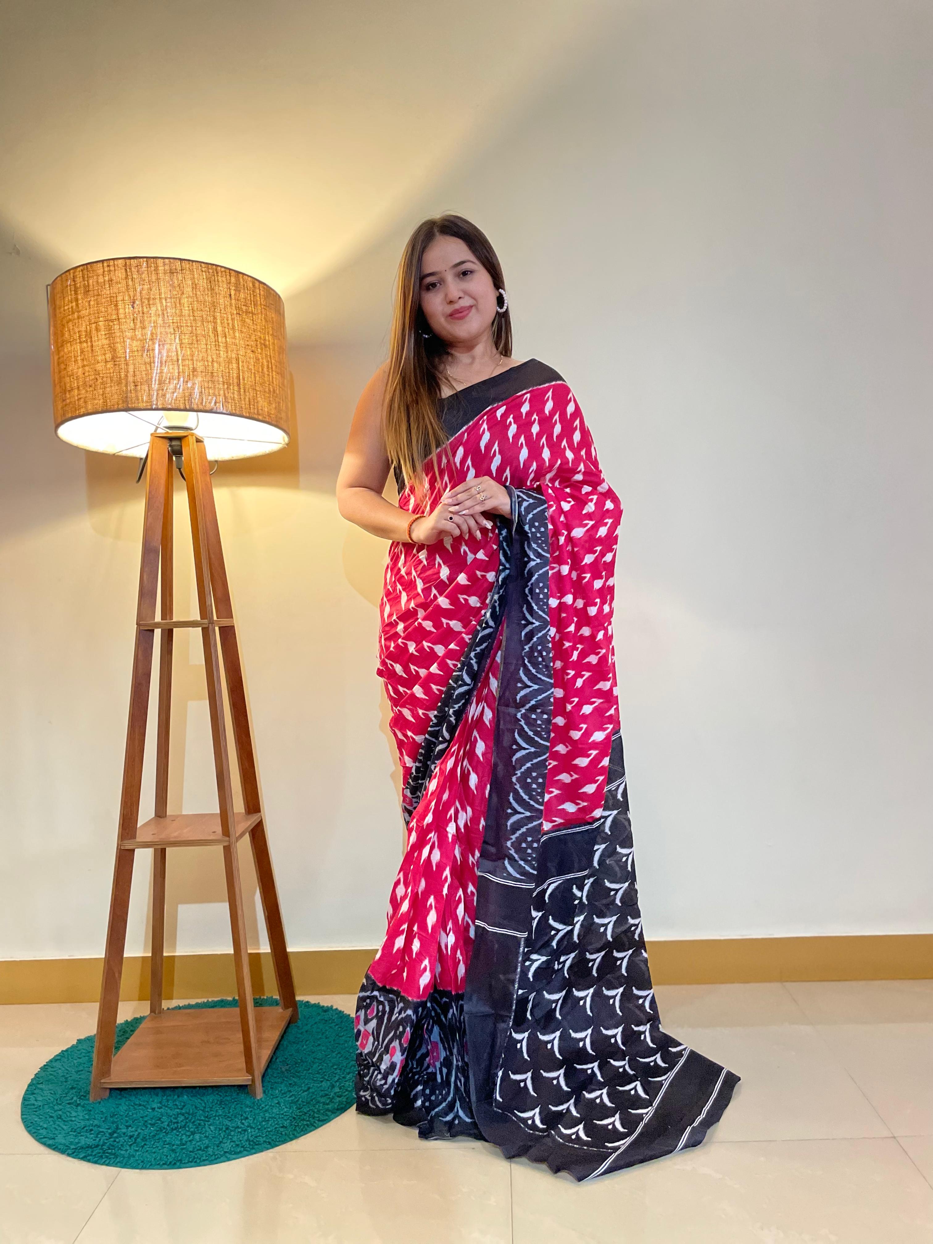 Printed Soft Pure Cotton Saree With Unstitched Blouse.