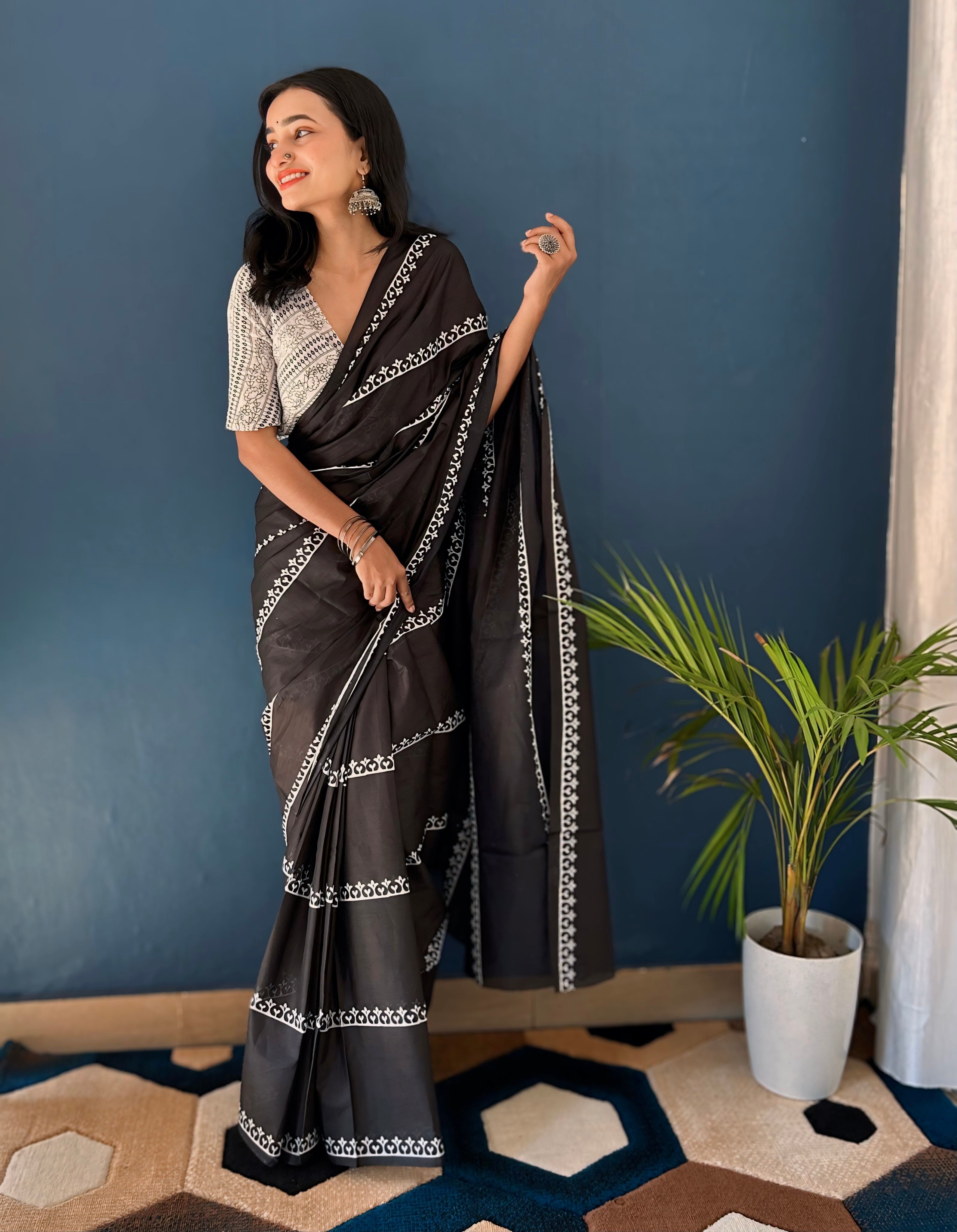 Beautiful Printed Soft Pure Cotton Saree With Unstitched Blouse.