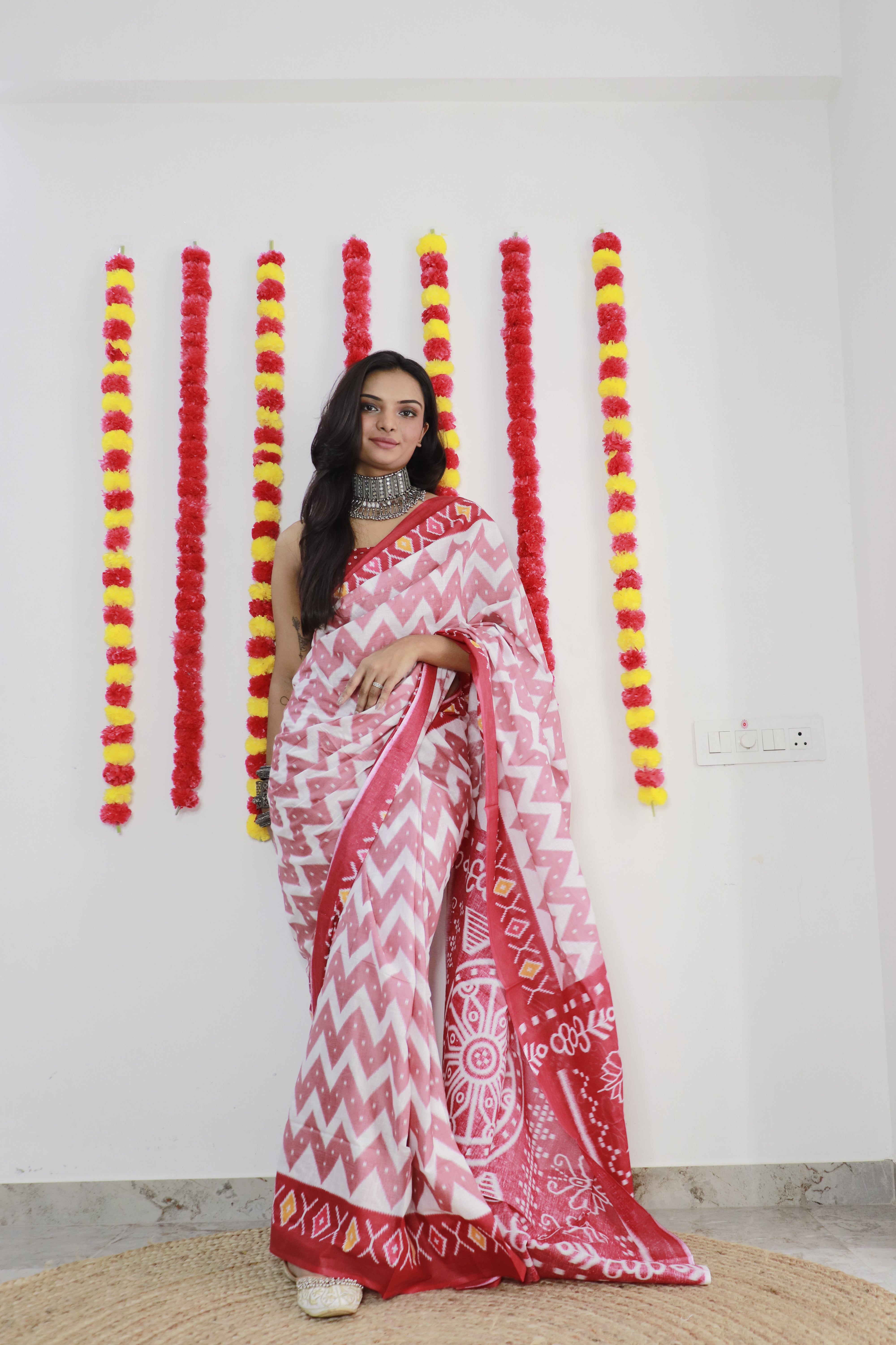 Printed Soft Pure Cotton Saree With Unstitched Blouse.