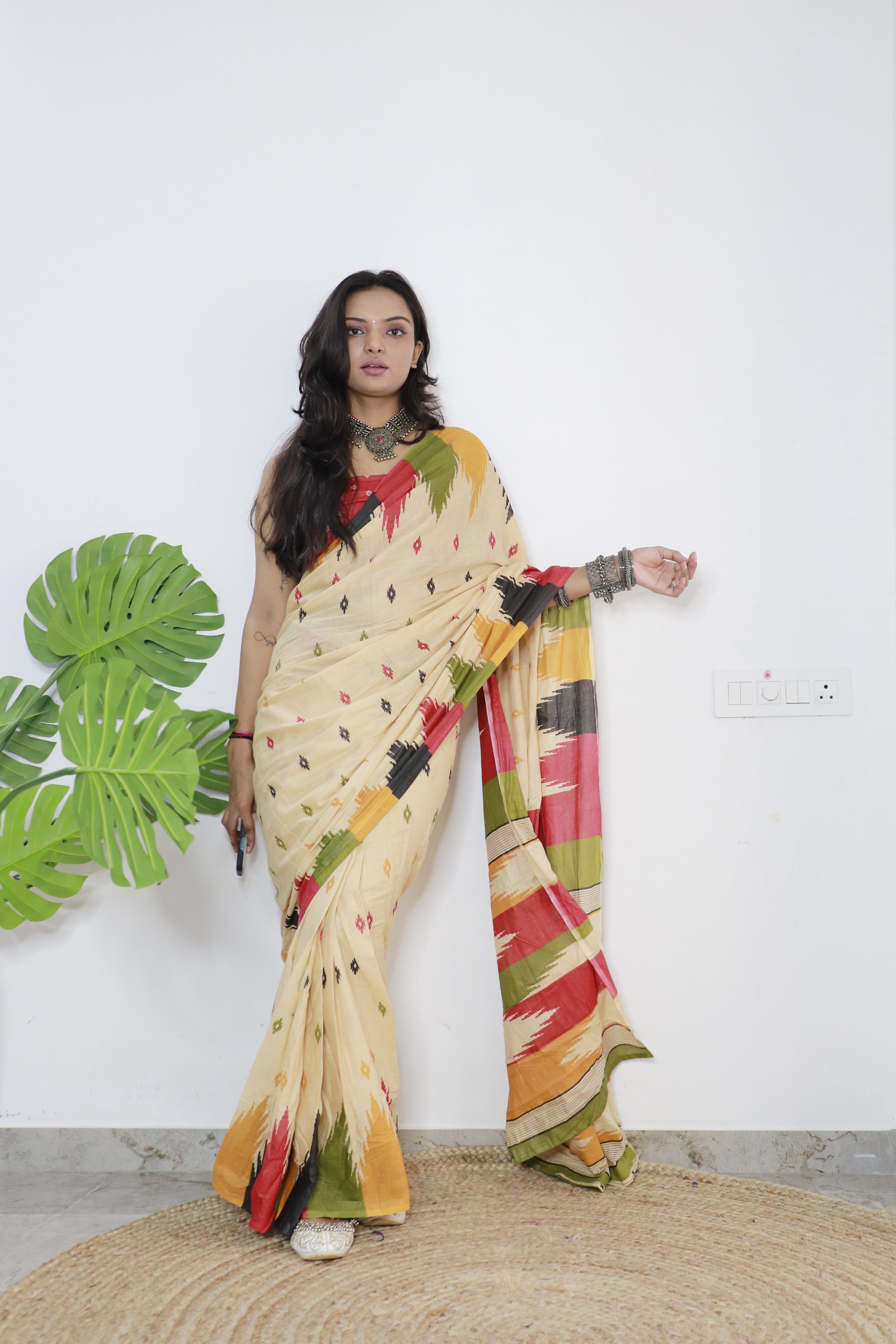 Yellow Printed 100% Soft Pure Cotton Saree With Unstitched Blouse.