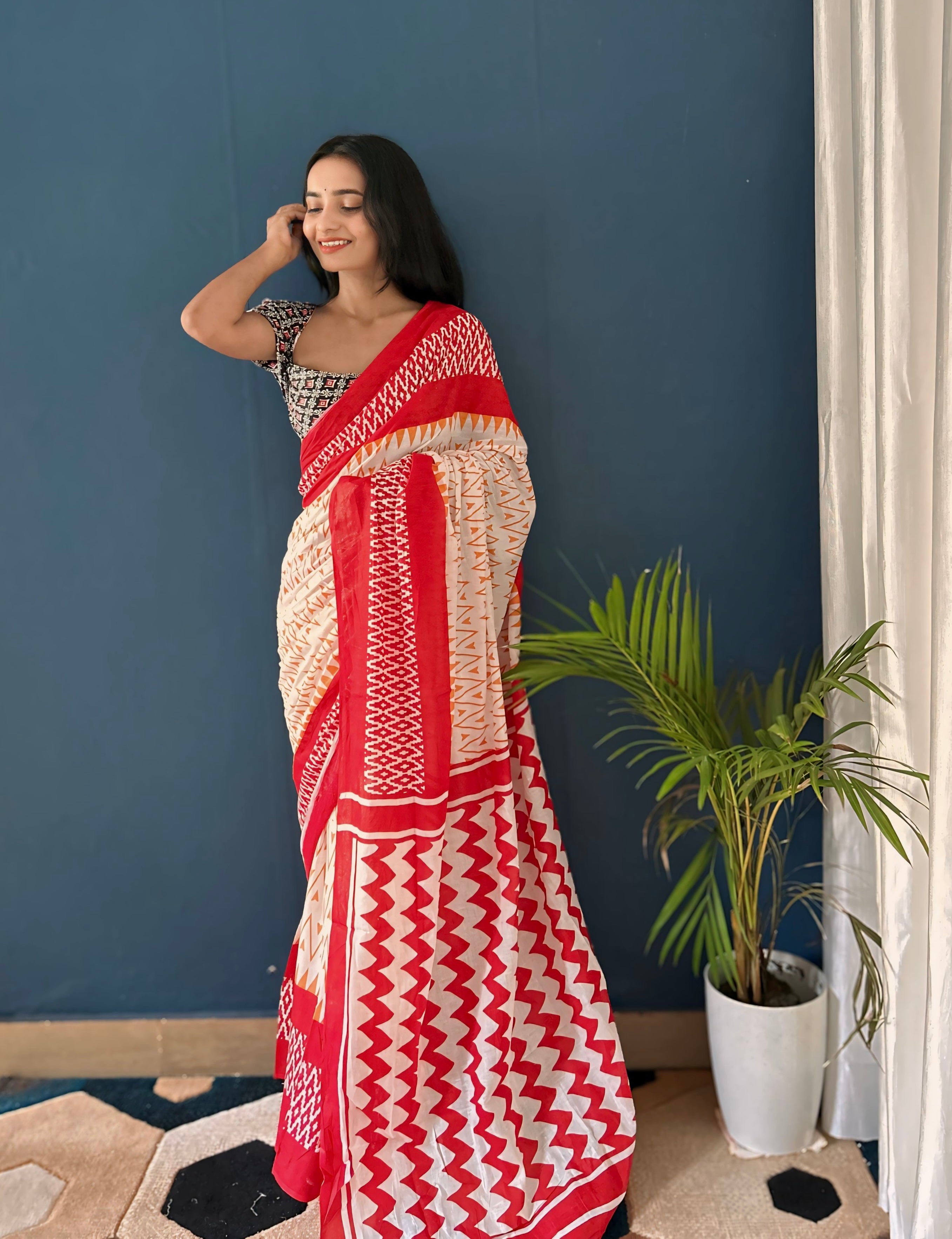 Beautiful Printed Soft Pure Cotton Saree With Unstitched Blouse.