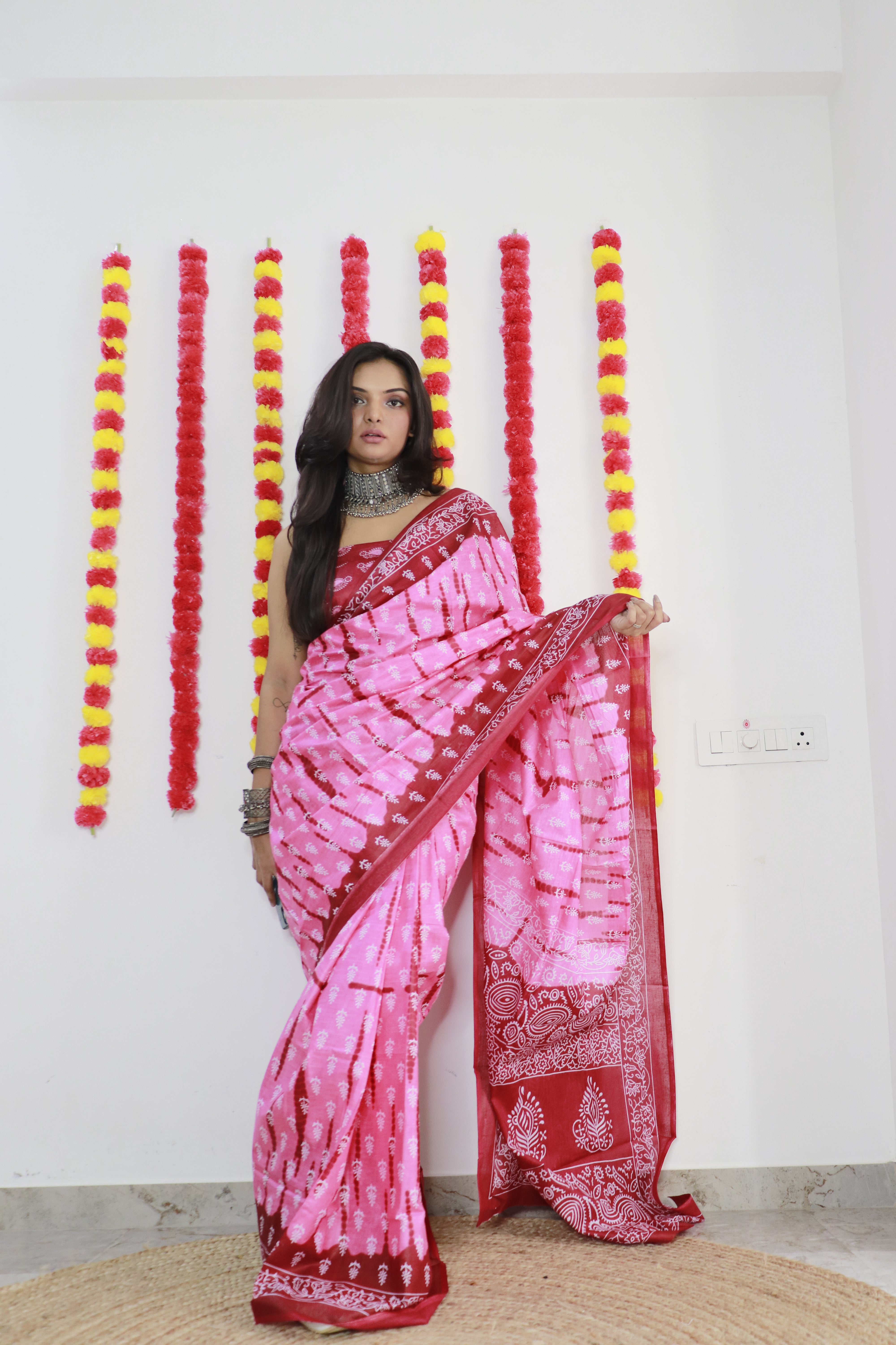 Printed Soft Pure Cotton Saree With Unstitched Blouse.