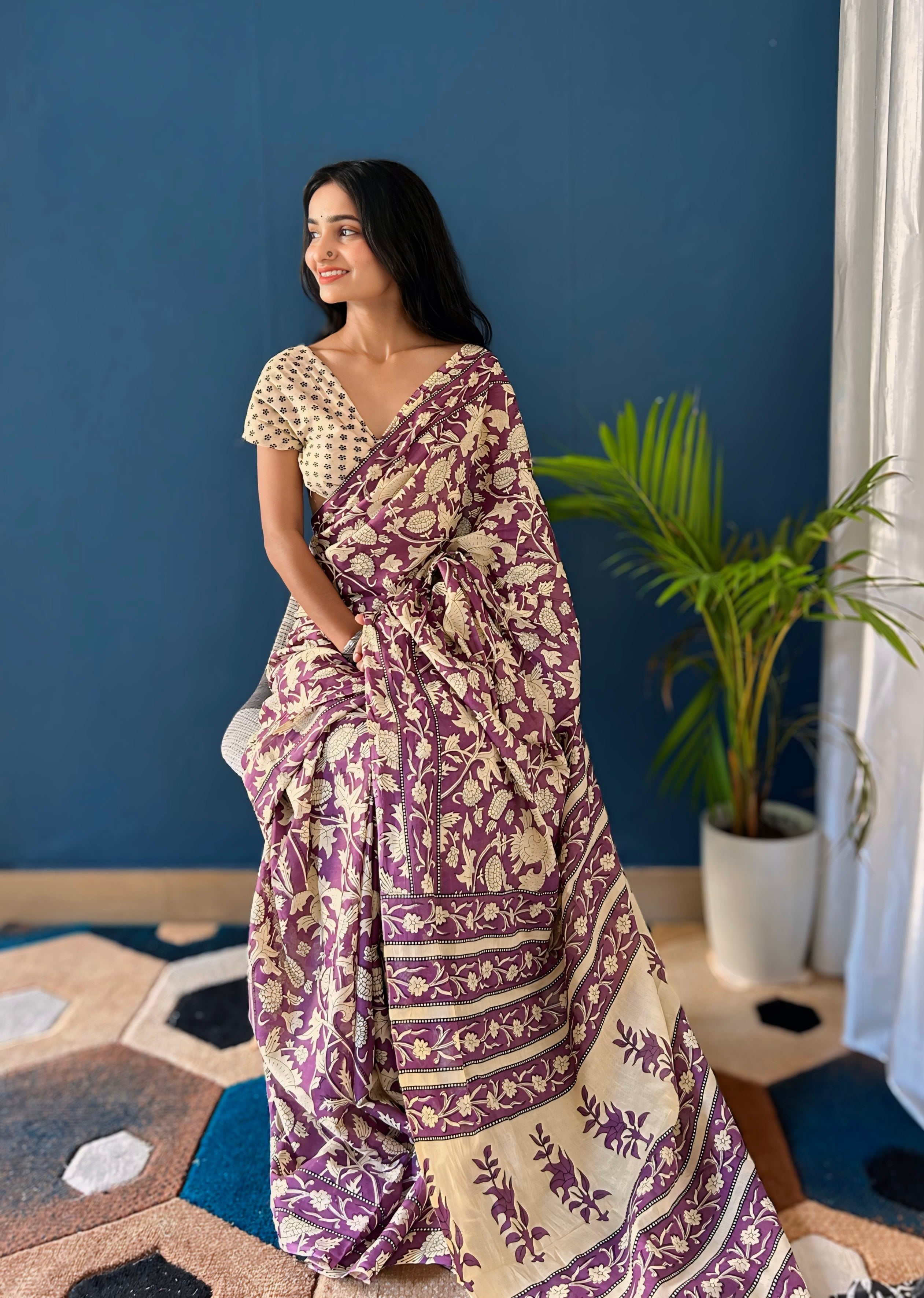 Beautiful Printed Soft Pure Cotton Saree With Unstitched Blouse.