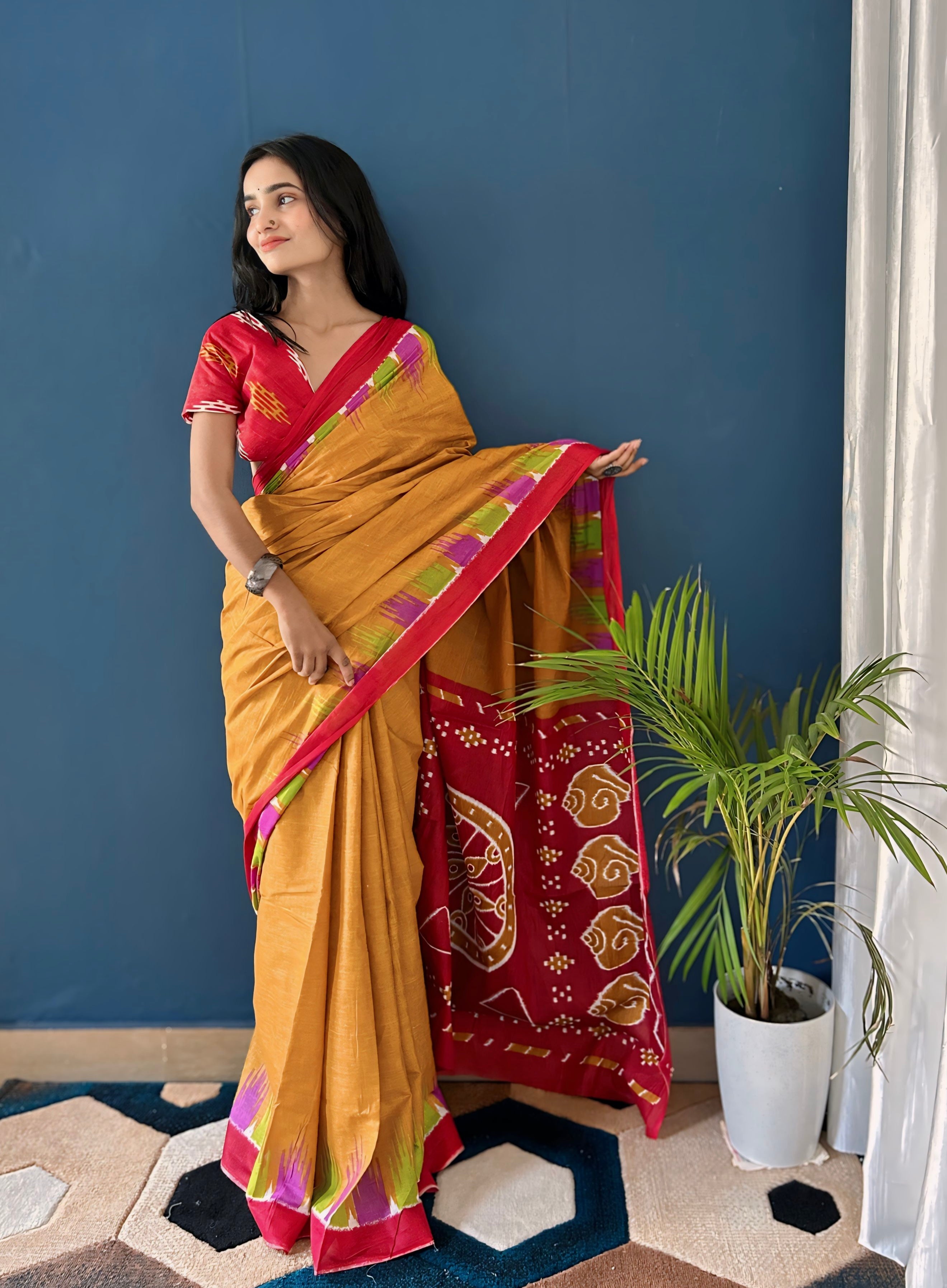 Beautiful Printed Soft Pure Cotton Saree With Unstitched Blouse.