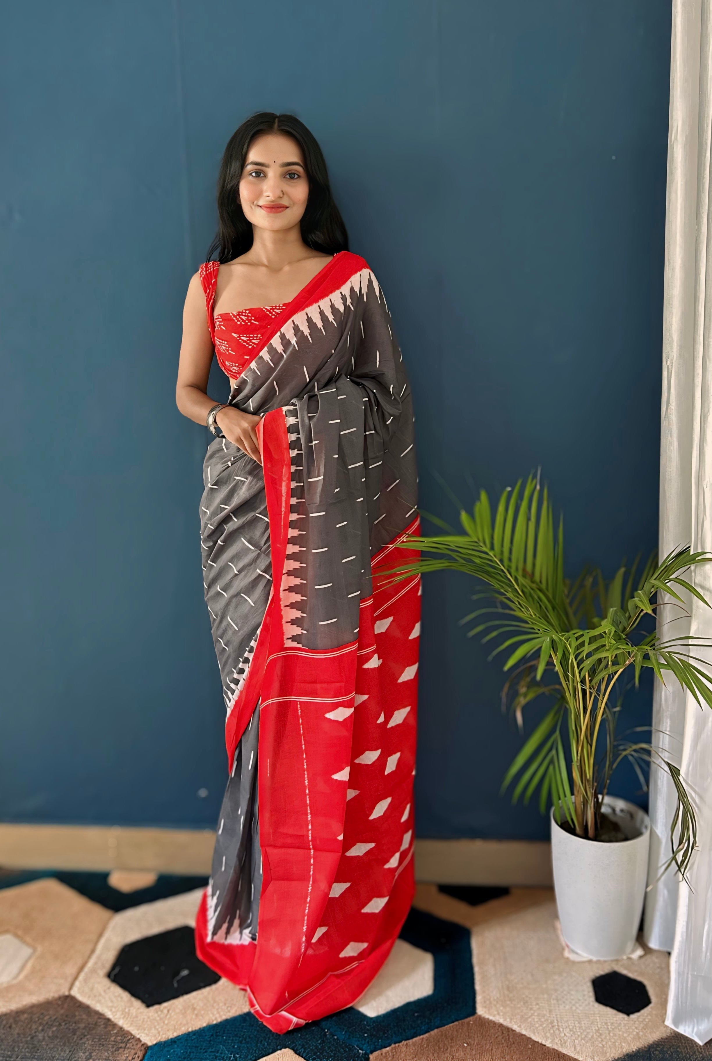 Beautiful Printed Soft Pure Cotton Saree With Unstitched Blouse.