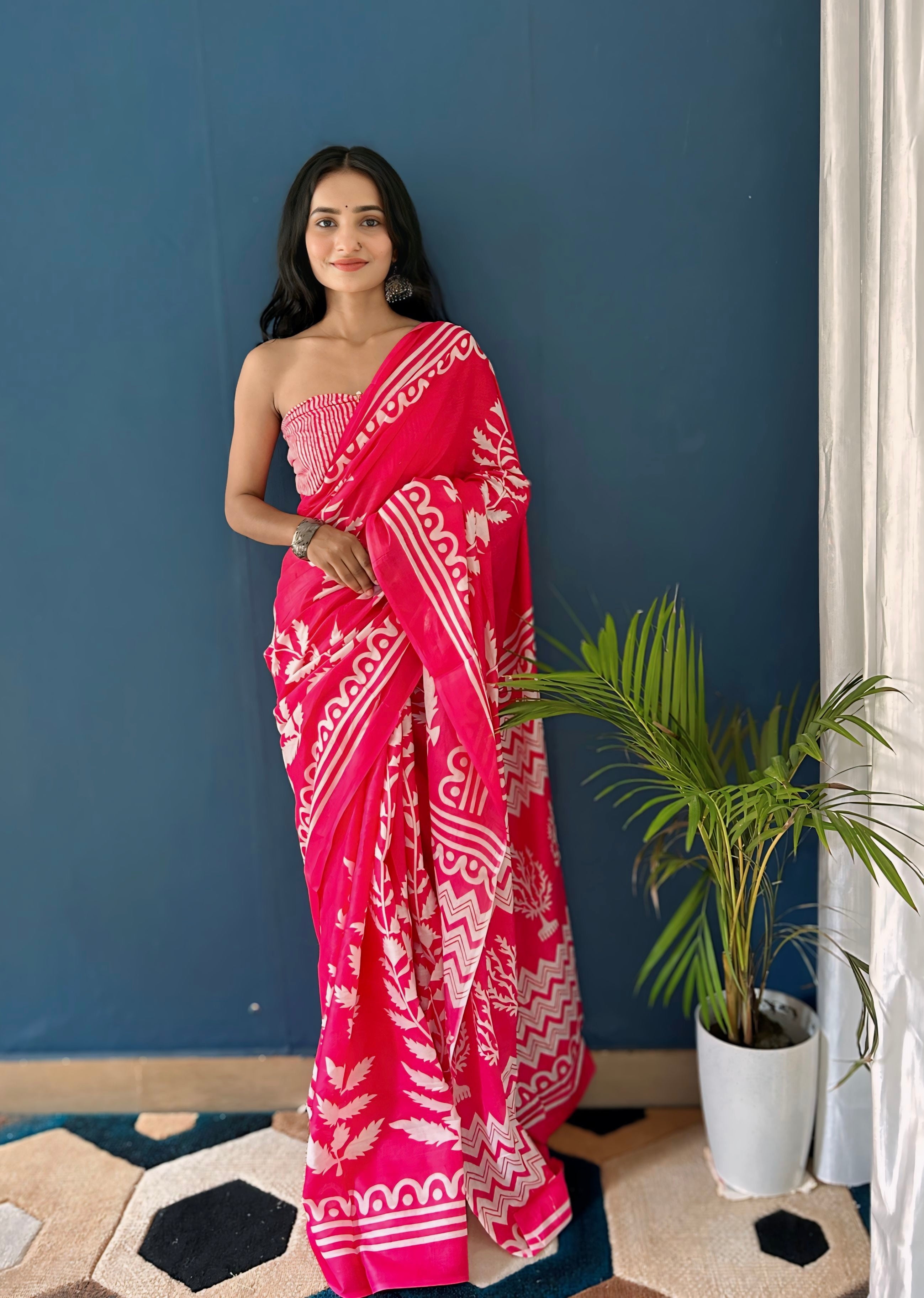 Beautiful Printed Soft Pure Cotton Saree With Unstitched Blouse.