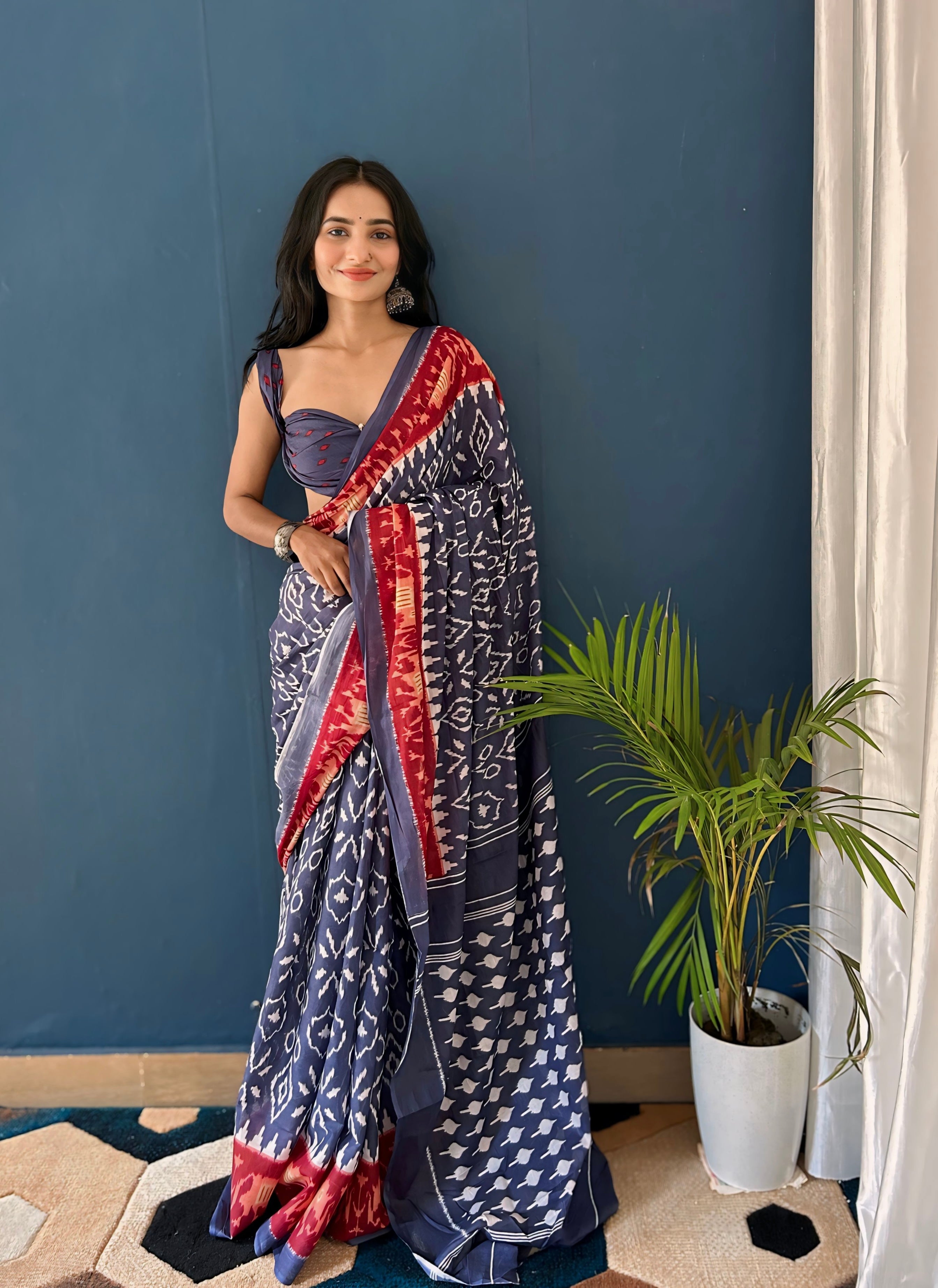 Beautiful Printed Soft Pure Cotton Saree With Unstitched Blouse.