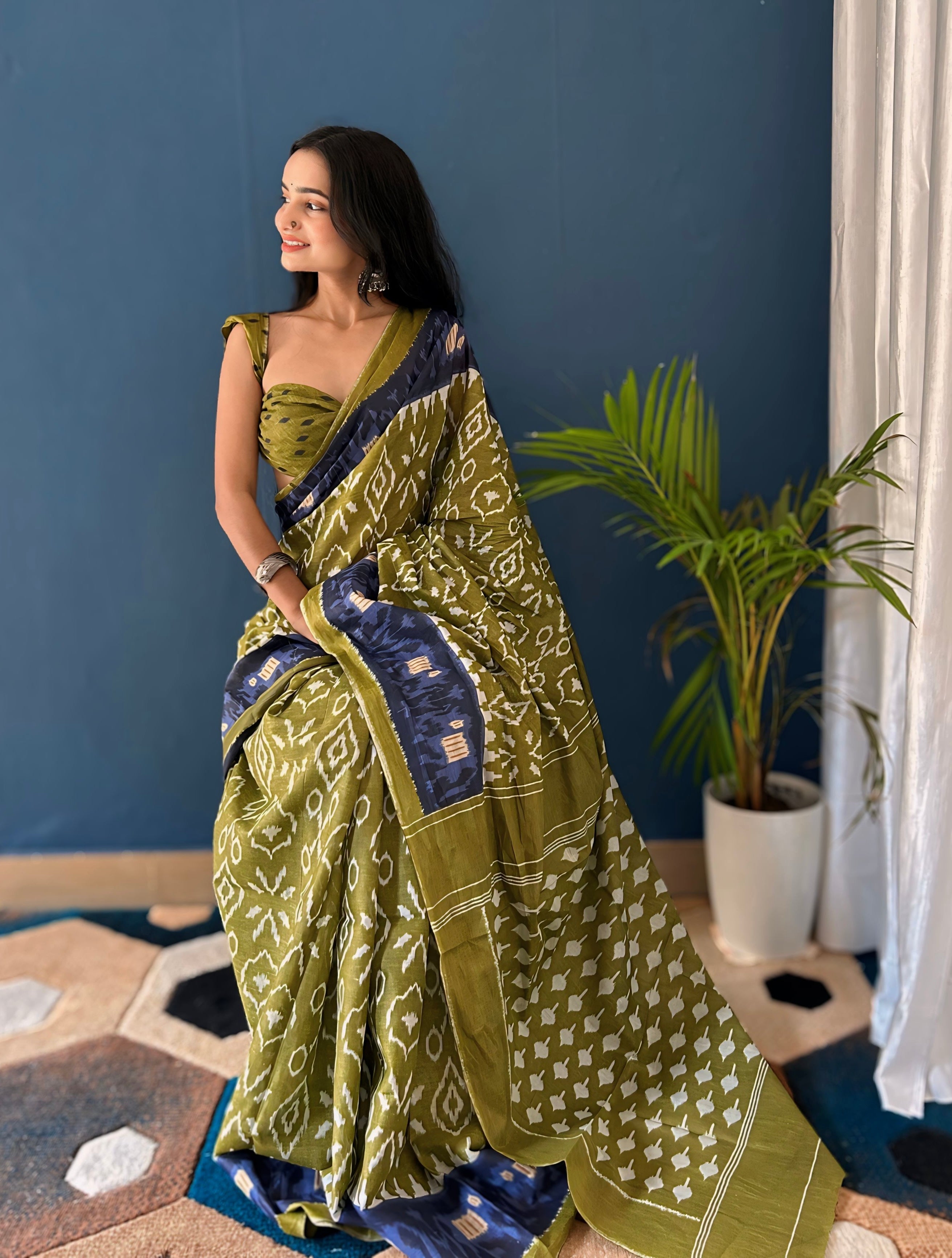 Beautiful Printed Soft Pure Cotton Saree With Unstitched Blouse.