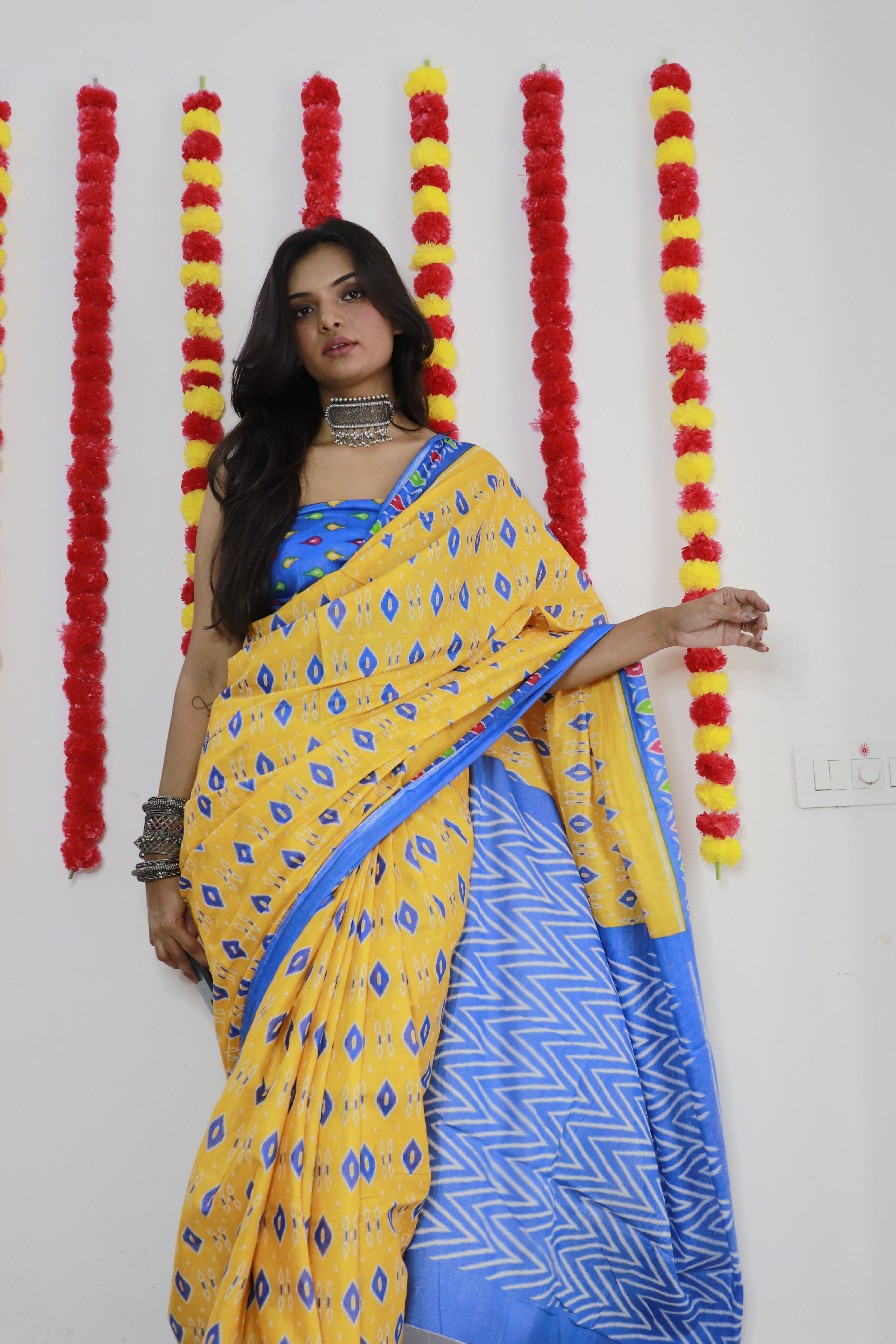 Printed Soft Pure Cotton Saree With Unstitched Blouse.