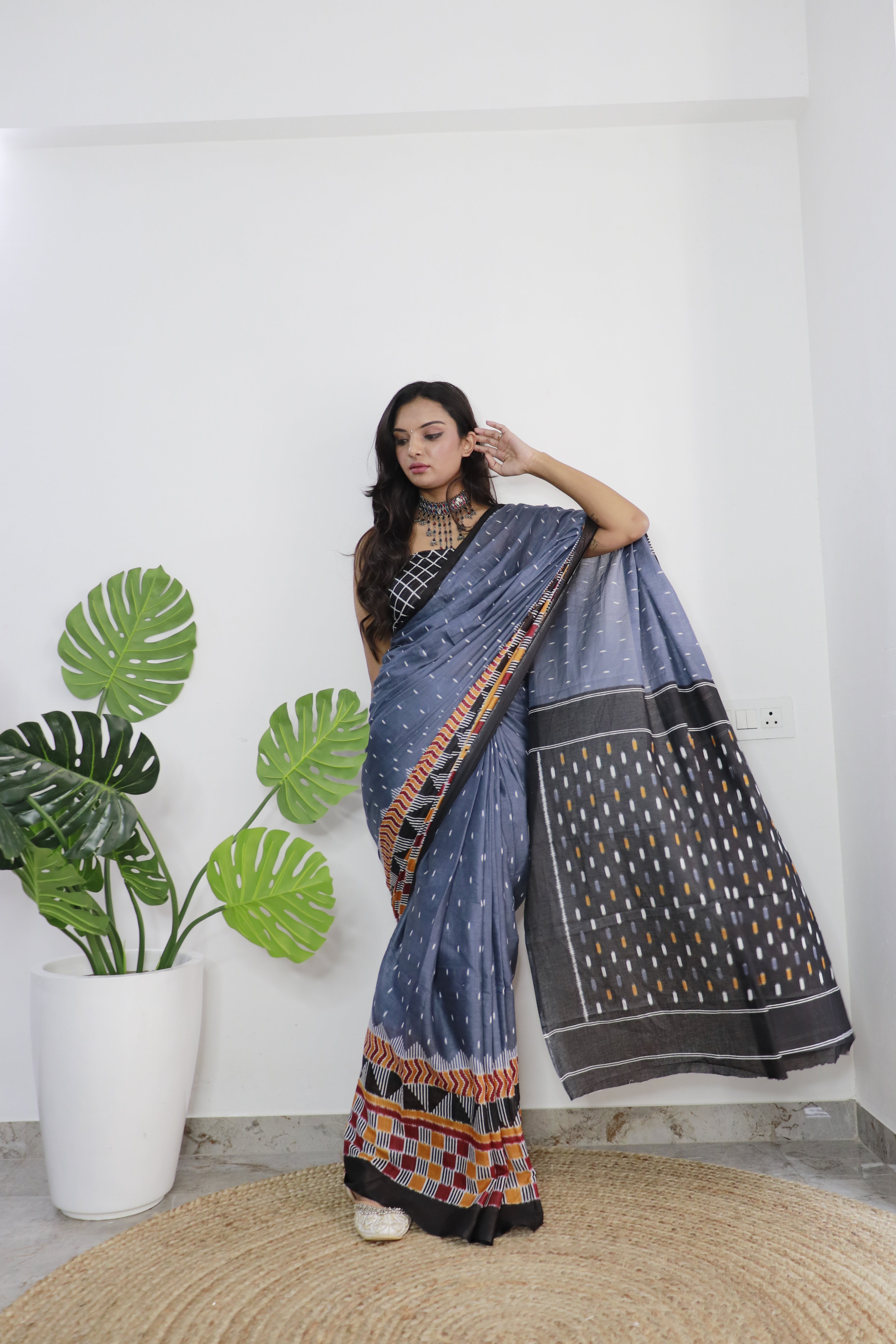 Printed Soft Pure Cotton Saree With Unstitched Blouse.