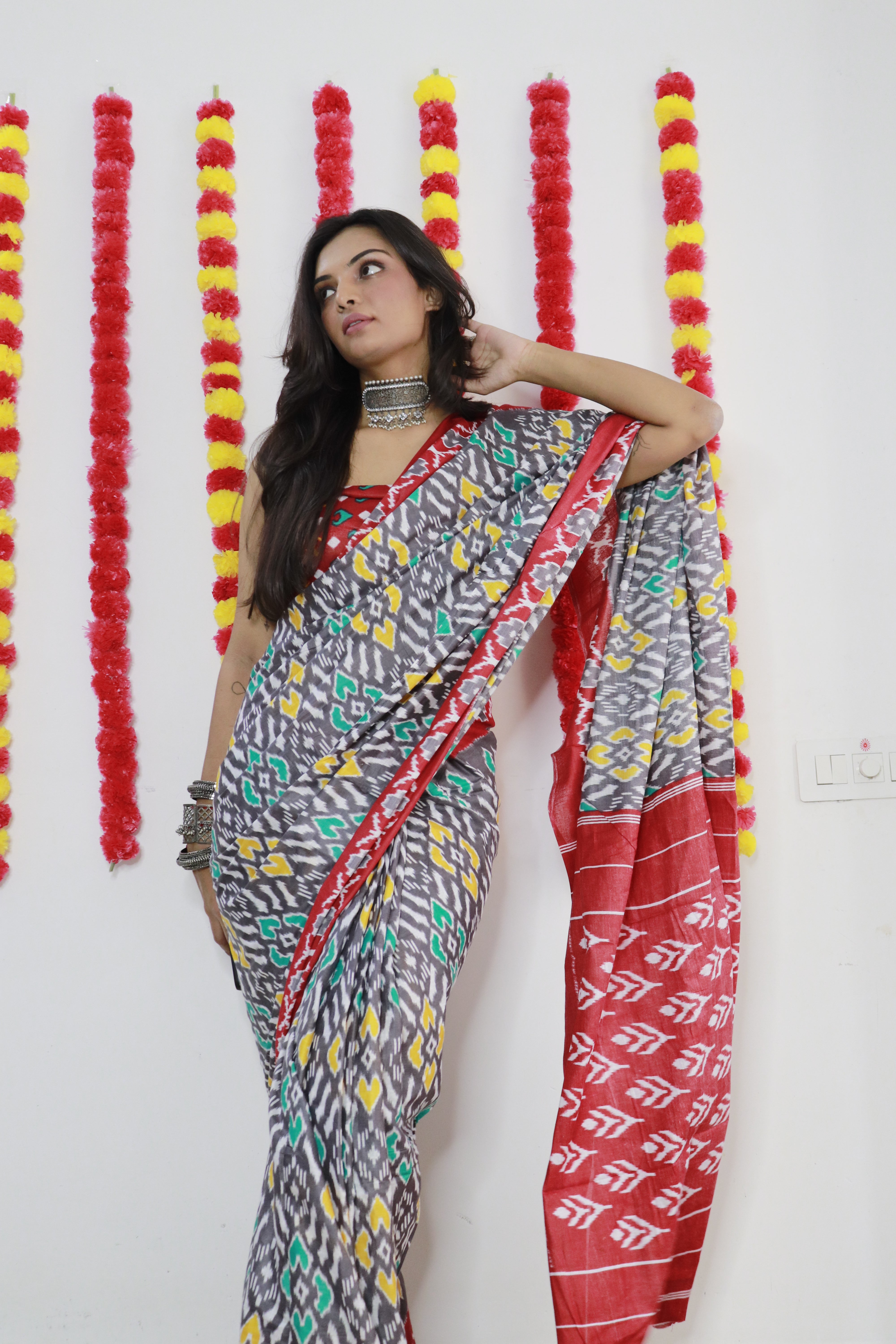 Printed Soft Pure Cotton Saree With Unstitched Blouse.