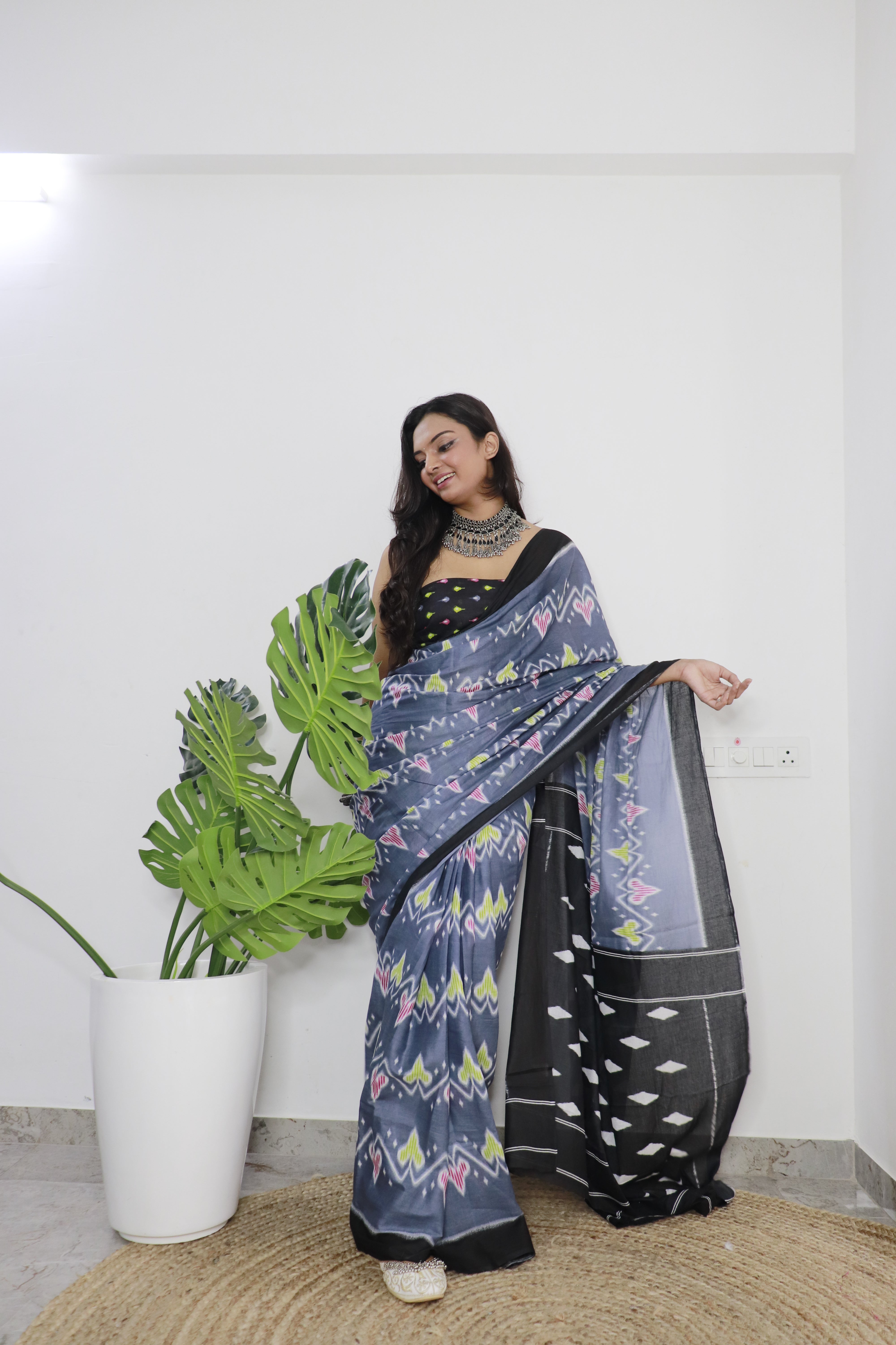 Printed Soft Pure Cotton Saree With Unstitched Blouse.