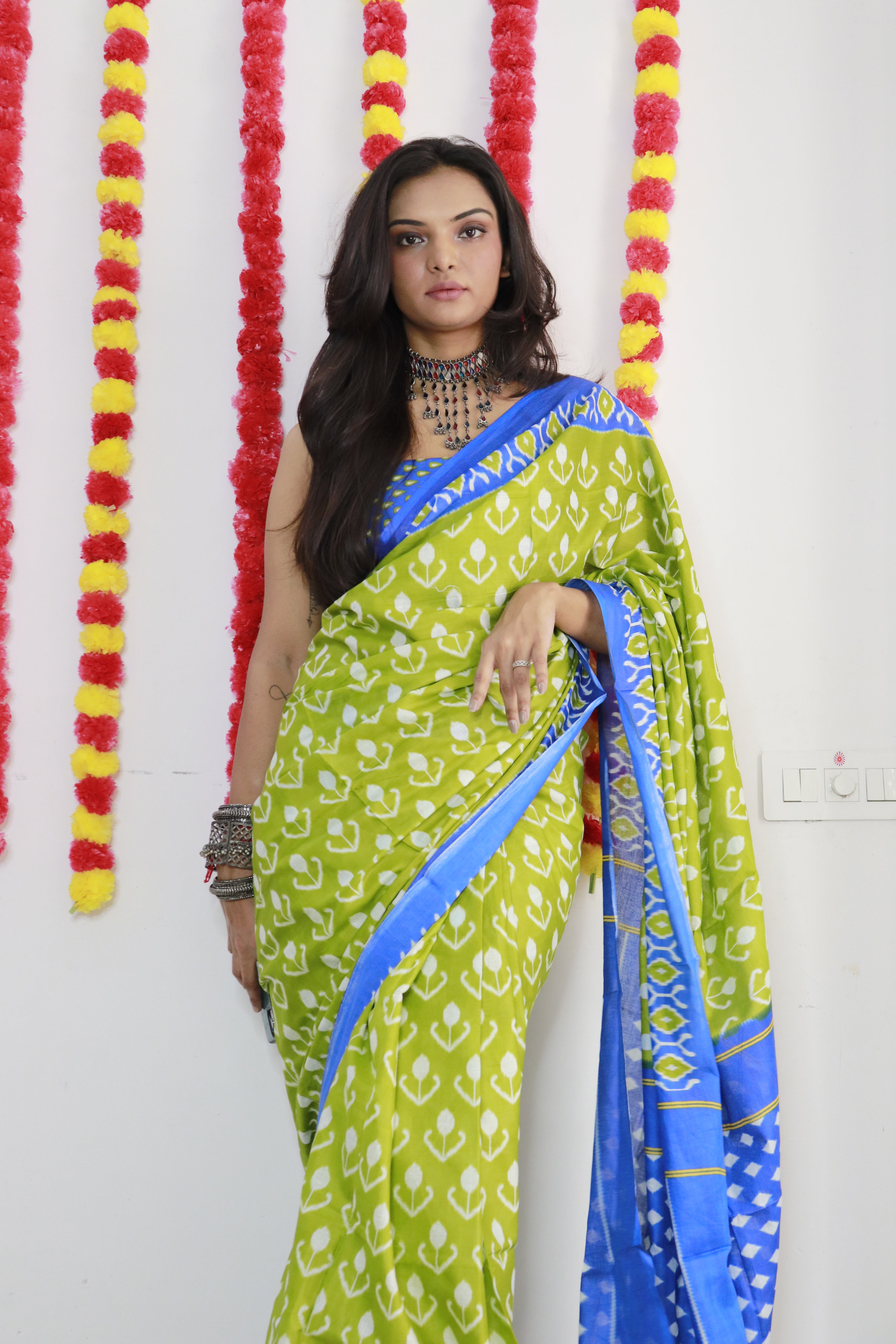 Printed Soft Pure Cotton Saree With Unstitched Blouse.