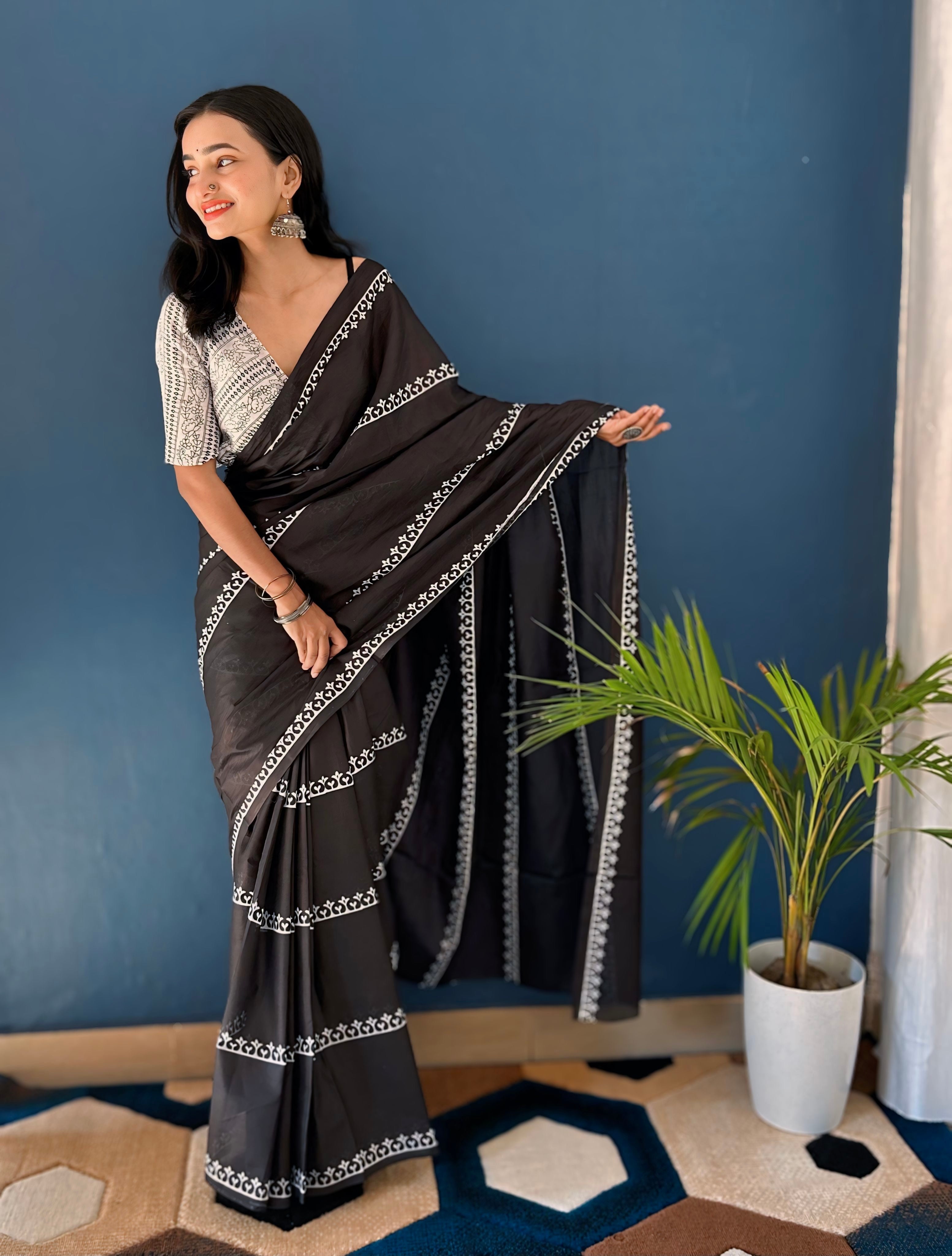 Beautiful Printed Soft Pure Cotton Saree With Unstitched Blouse.