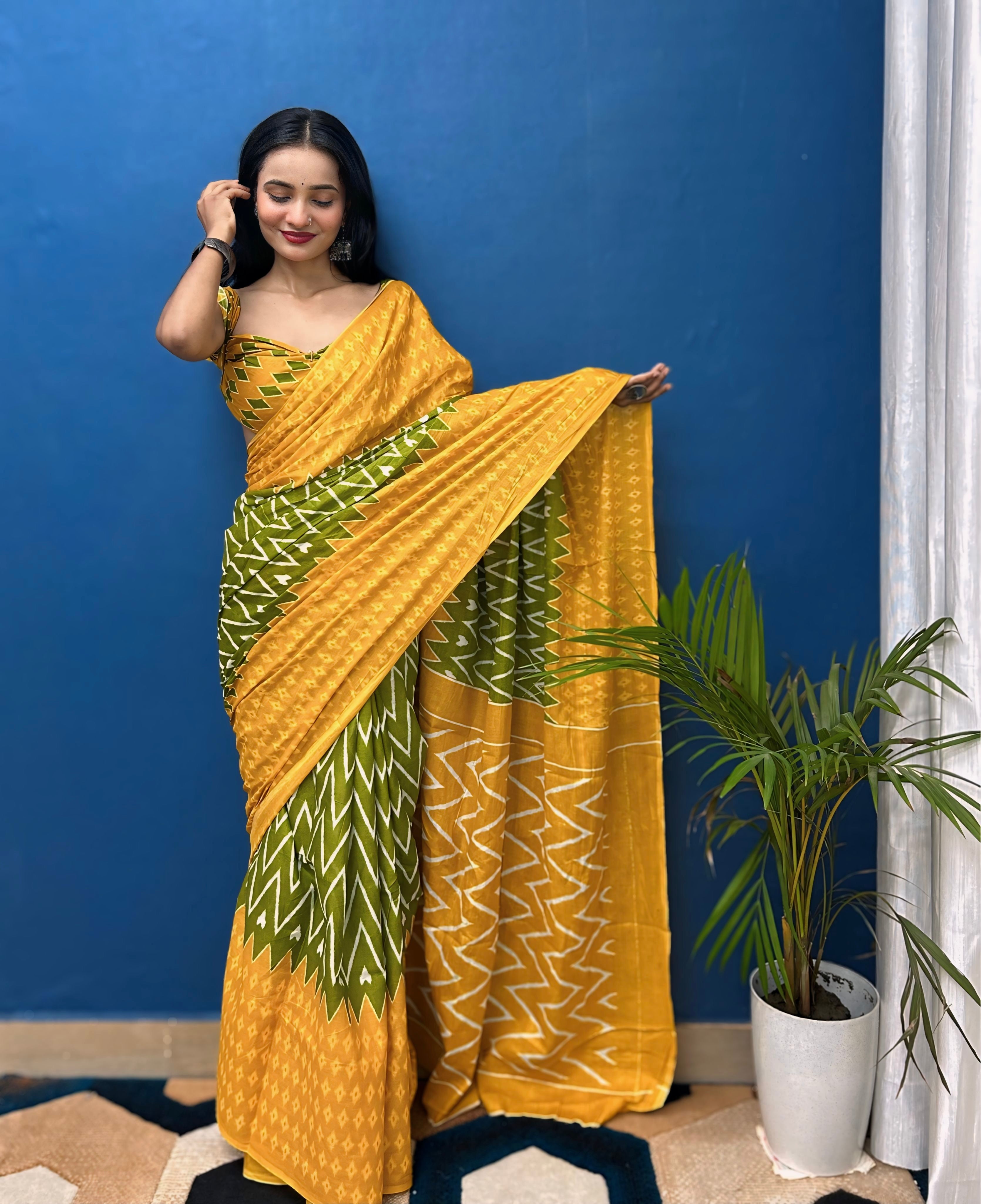 Beautiful Printed Soft Pure Cotton Saree With Unstitched Blouse.