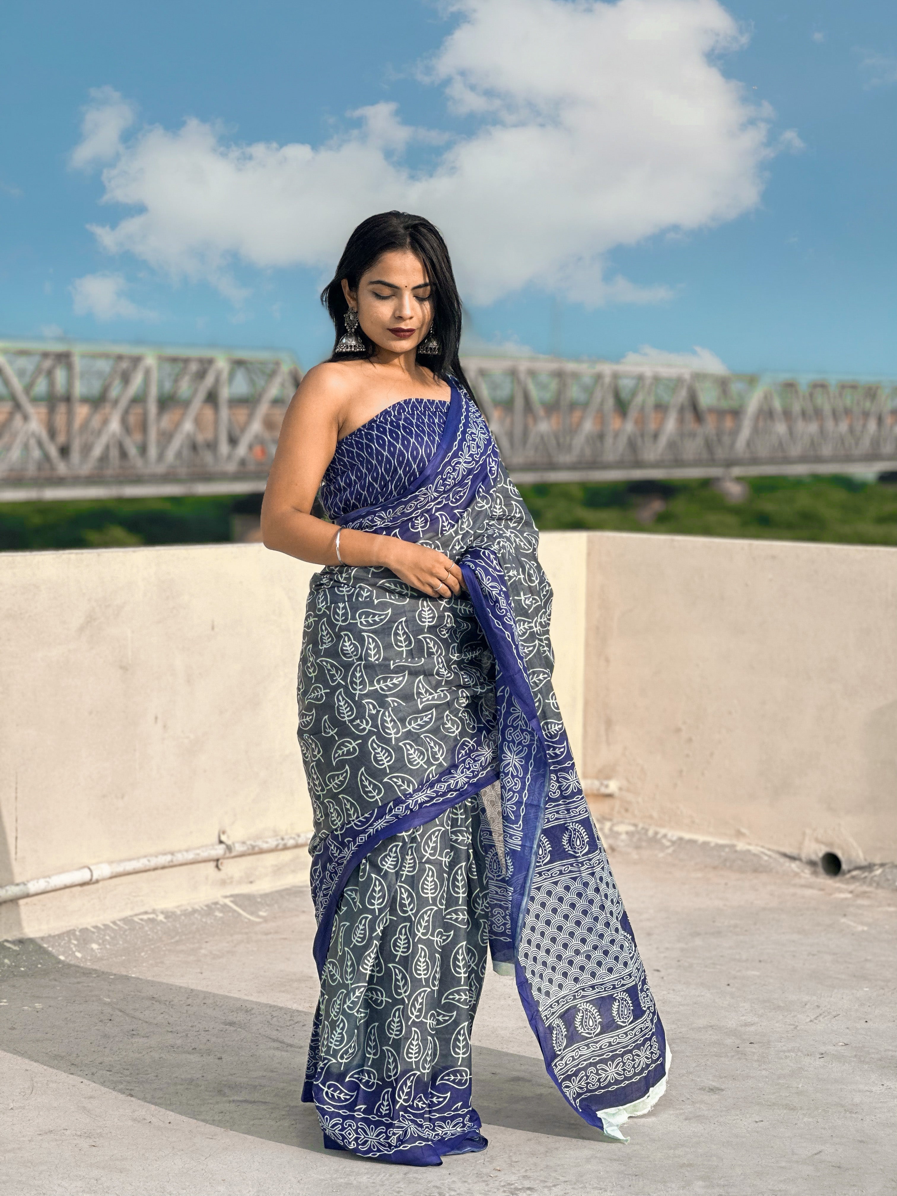 Beautiful Printed Soft Pure Cotton Saree With Unstitched Blouse.