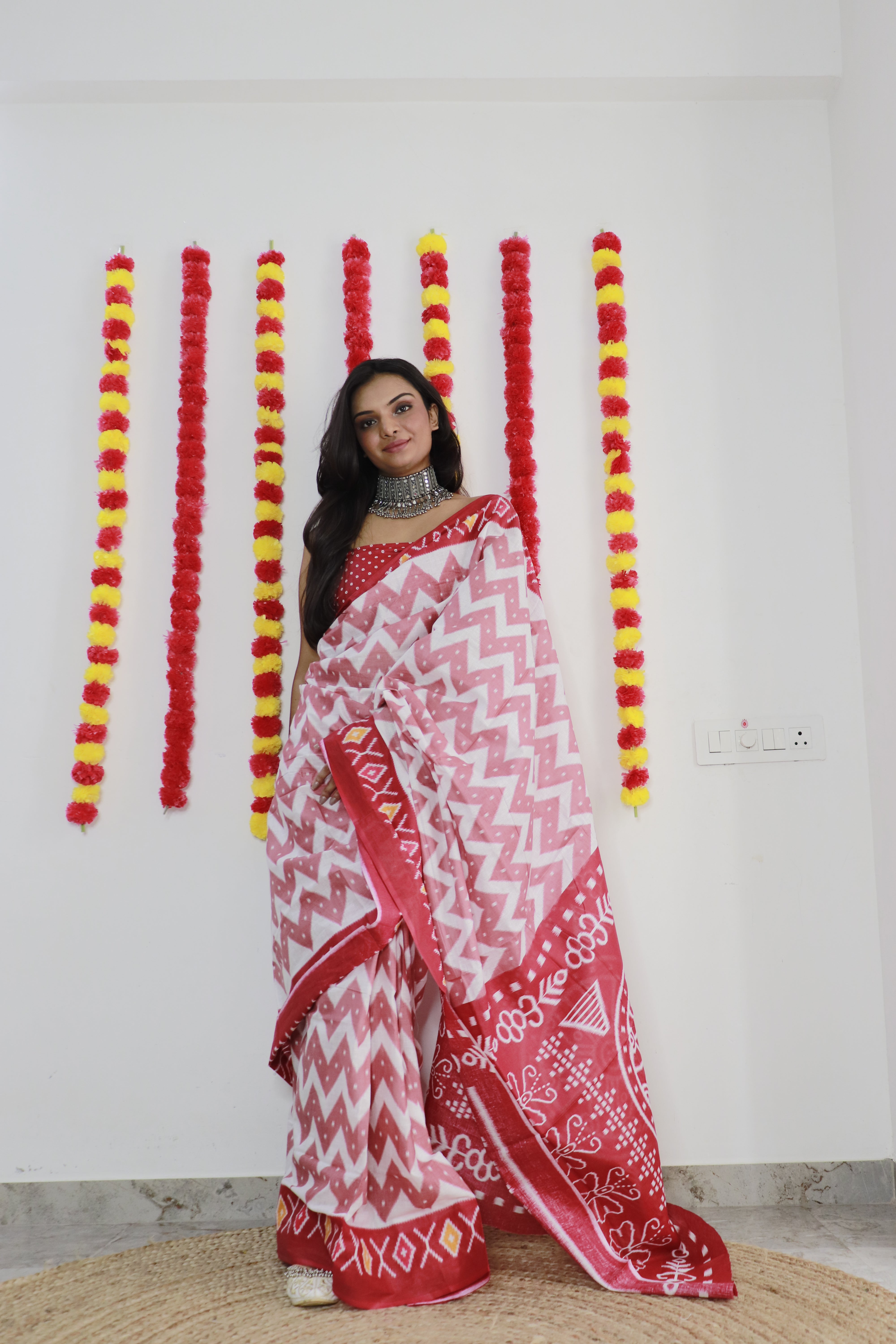 Printed Soft Pure Cotton Saree With Unstitched Blouse.