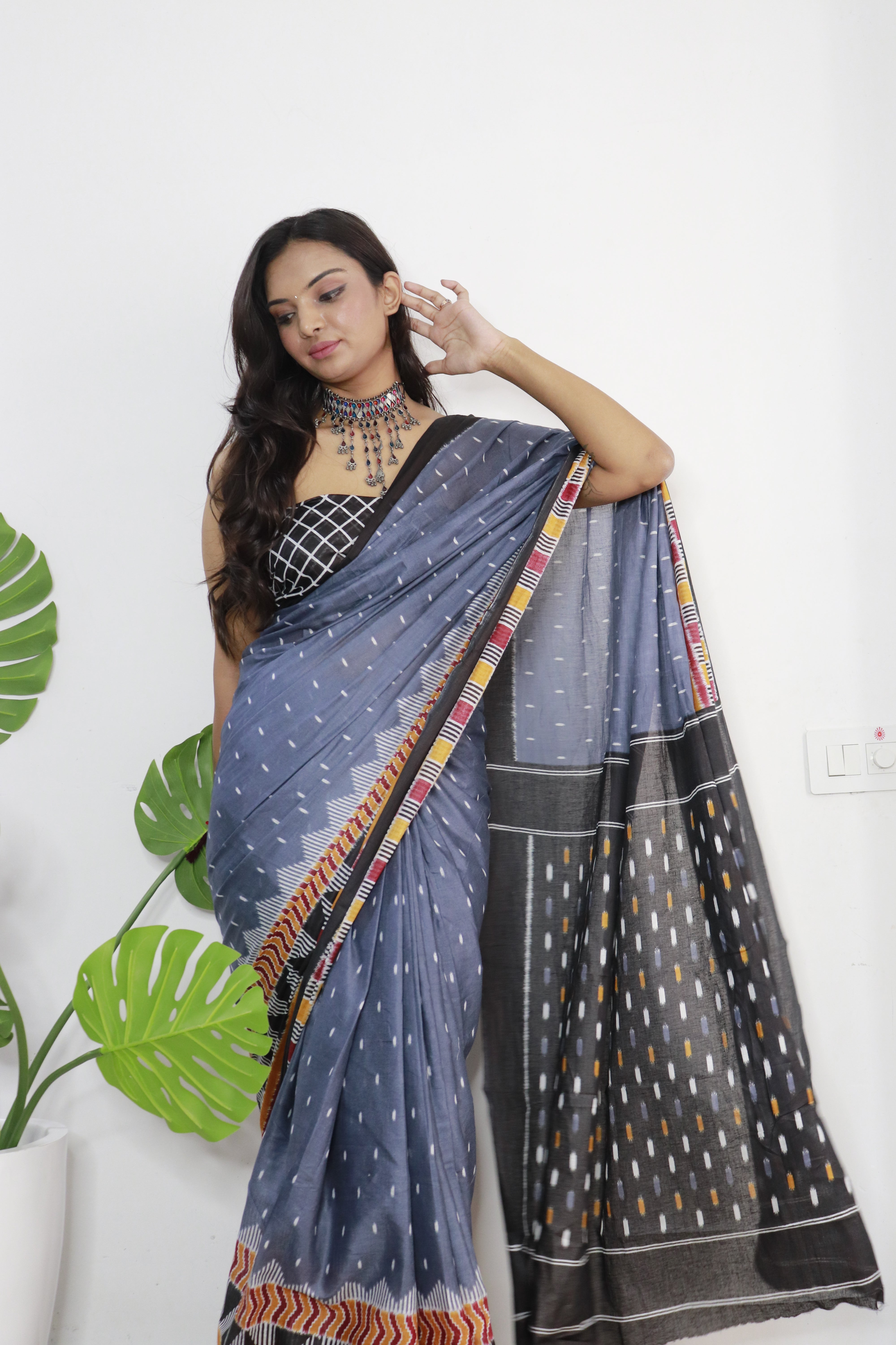 Printed Soft Pure Cotton Saree With Unstitched Blouse.