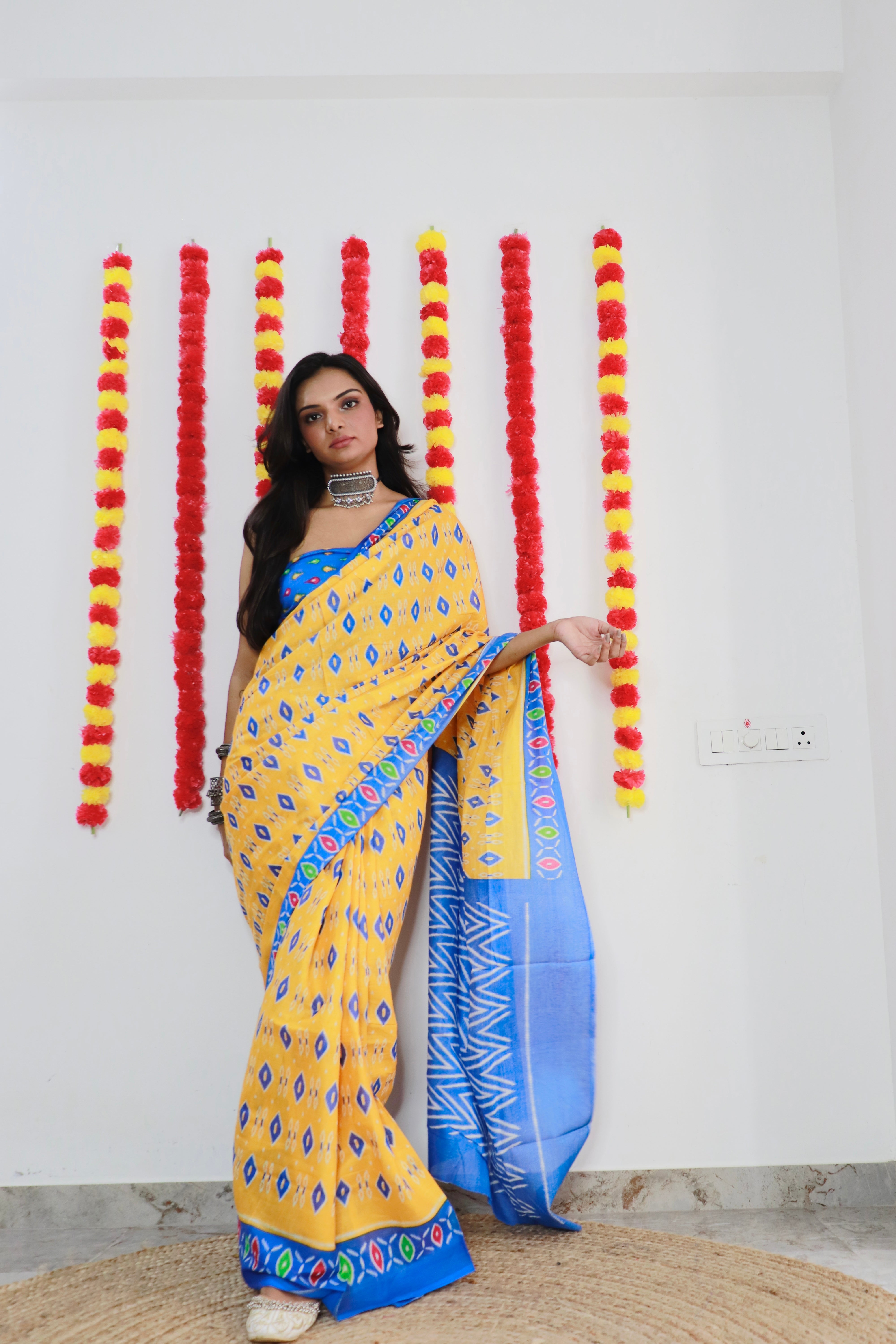 Printed Soft Pure Cotton Saree With Unstitched Blouse.