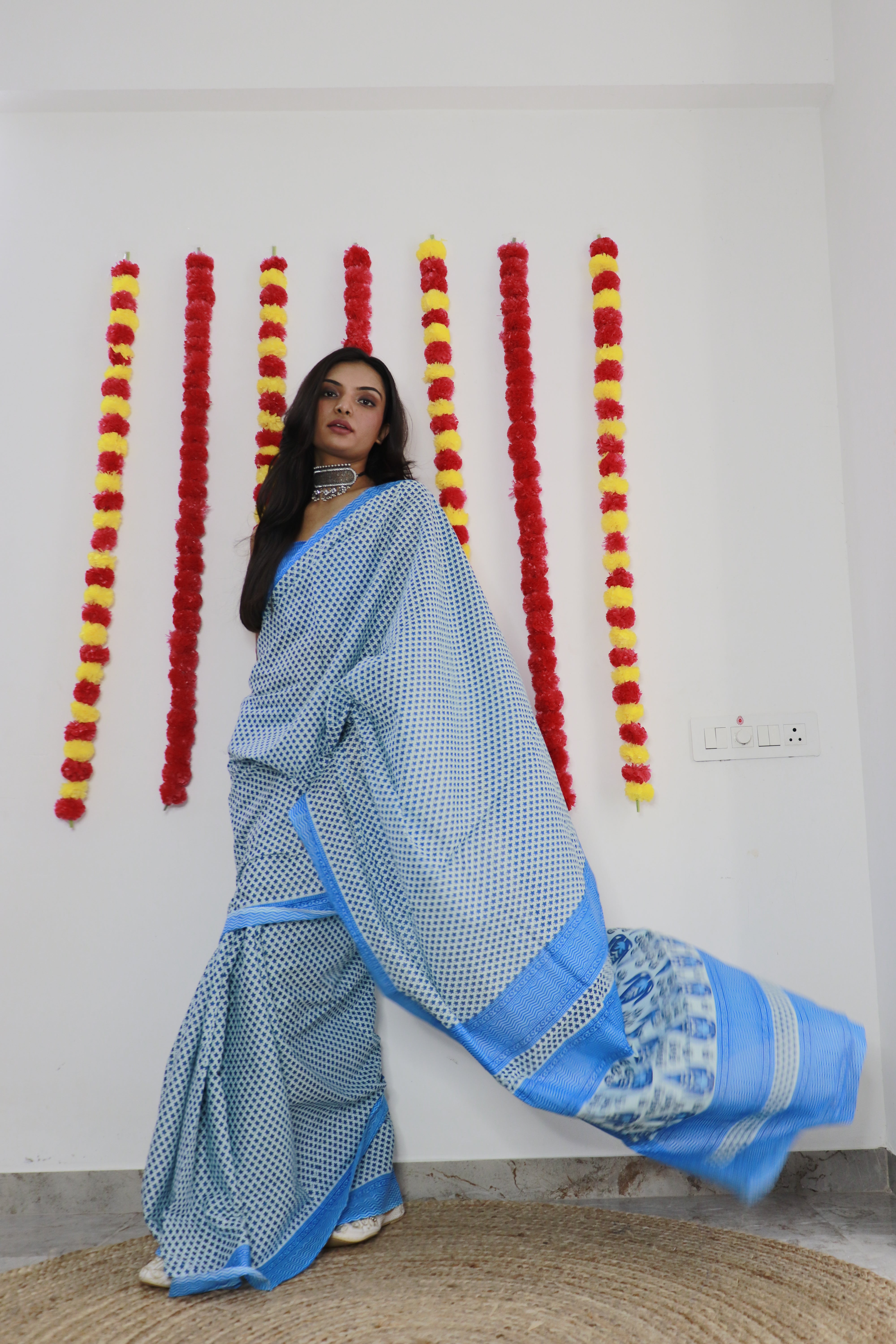 Printed Soft Pure Cotton Saree With Unstitched Blouse.