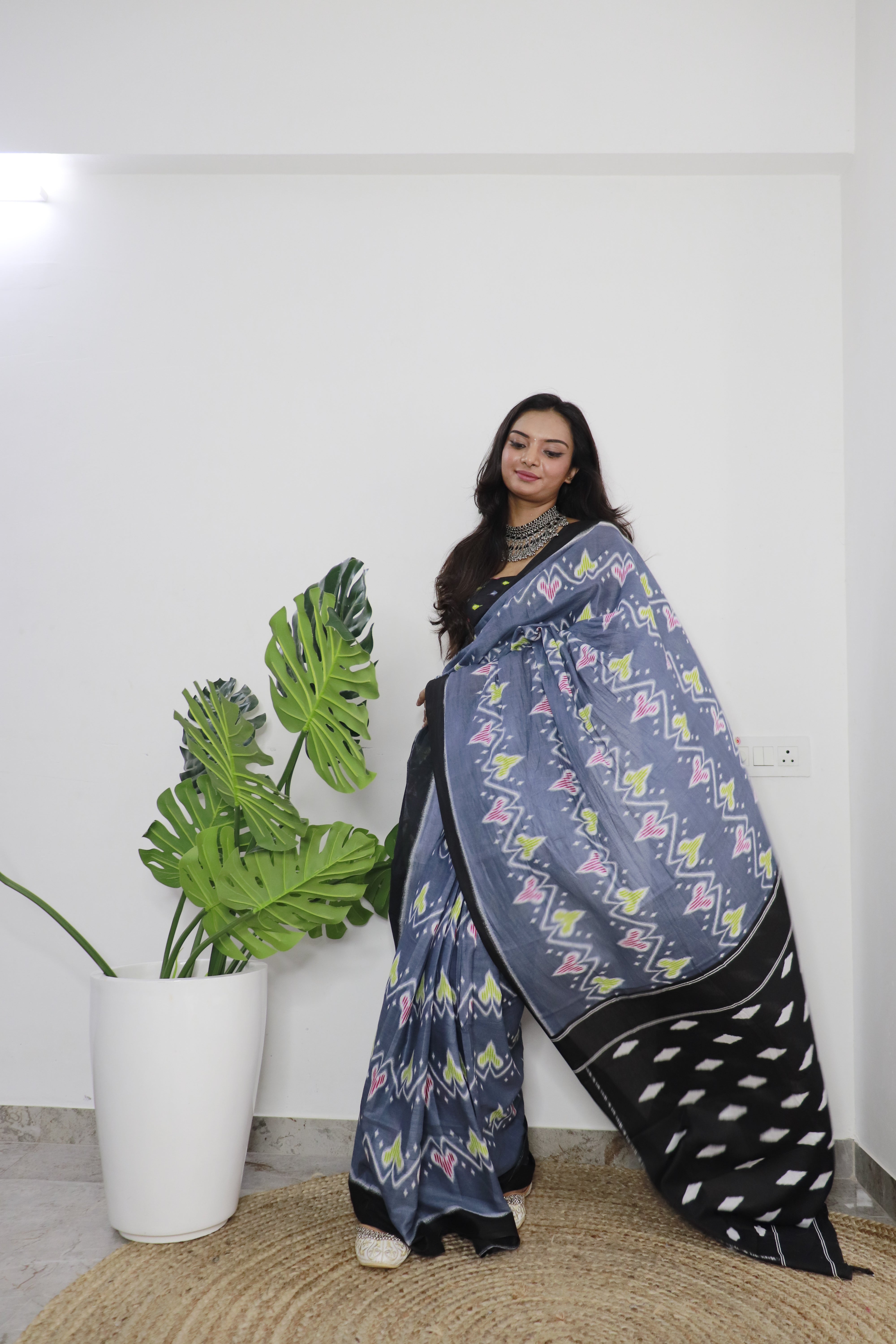 Printed Soft Pure Cotton Saree With Unstitched Blouse.