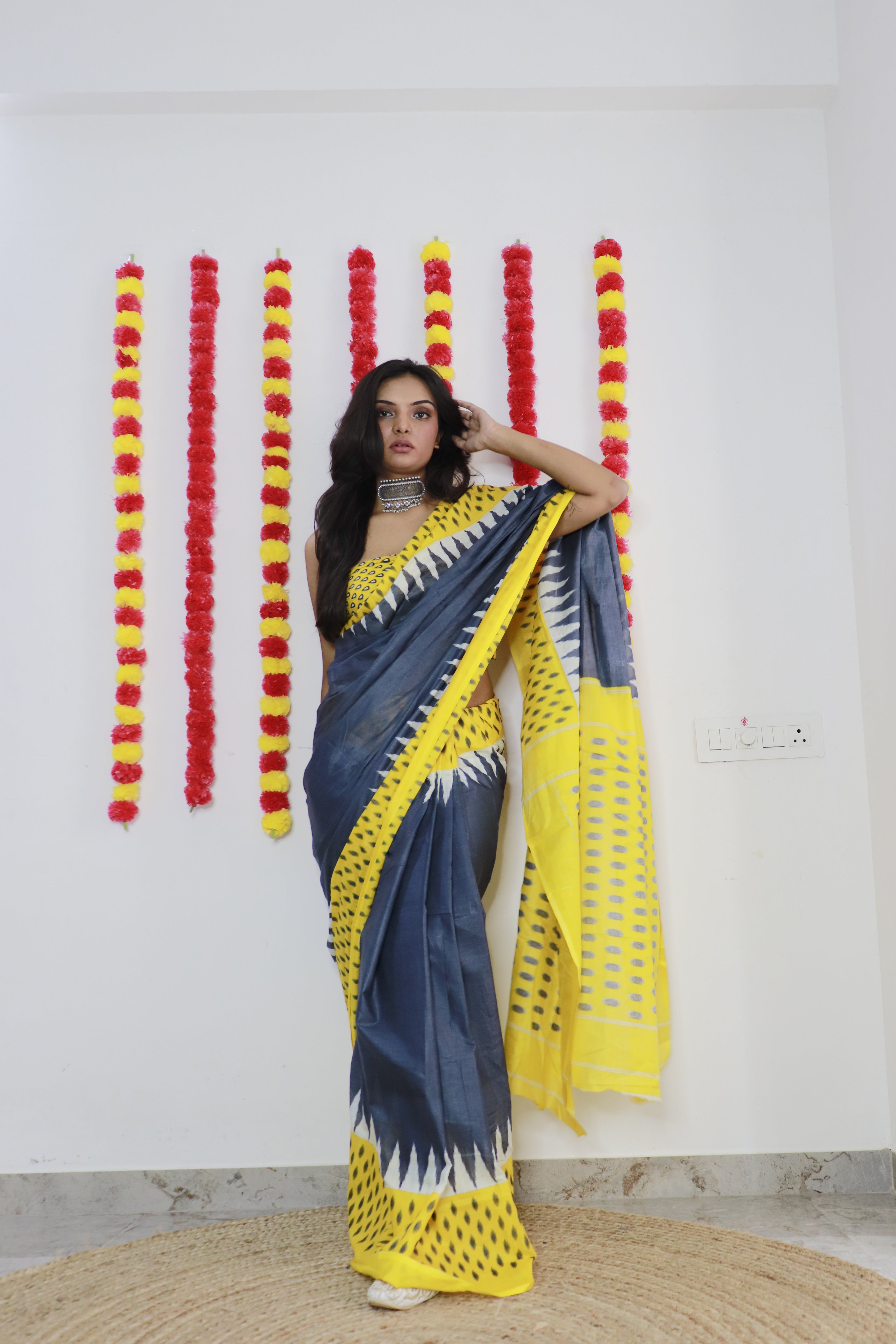 Printed Soft Pure Cotton Saree With Unstitched Blouse.