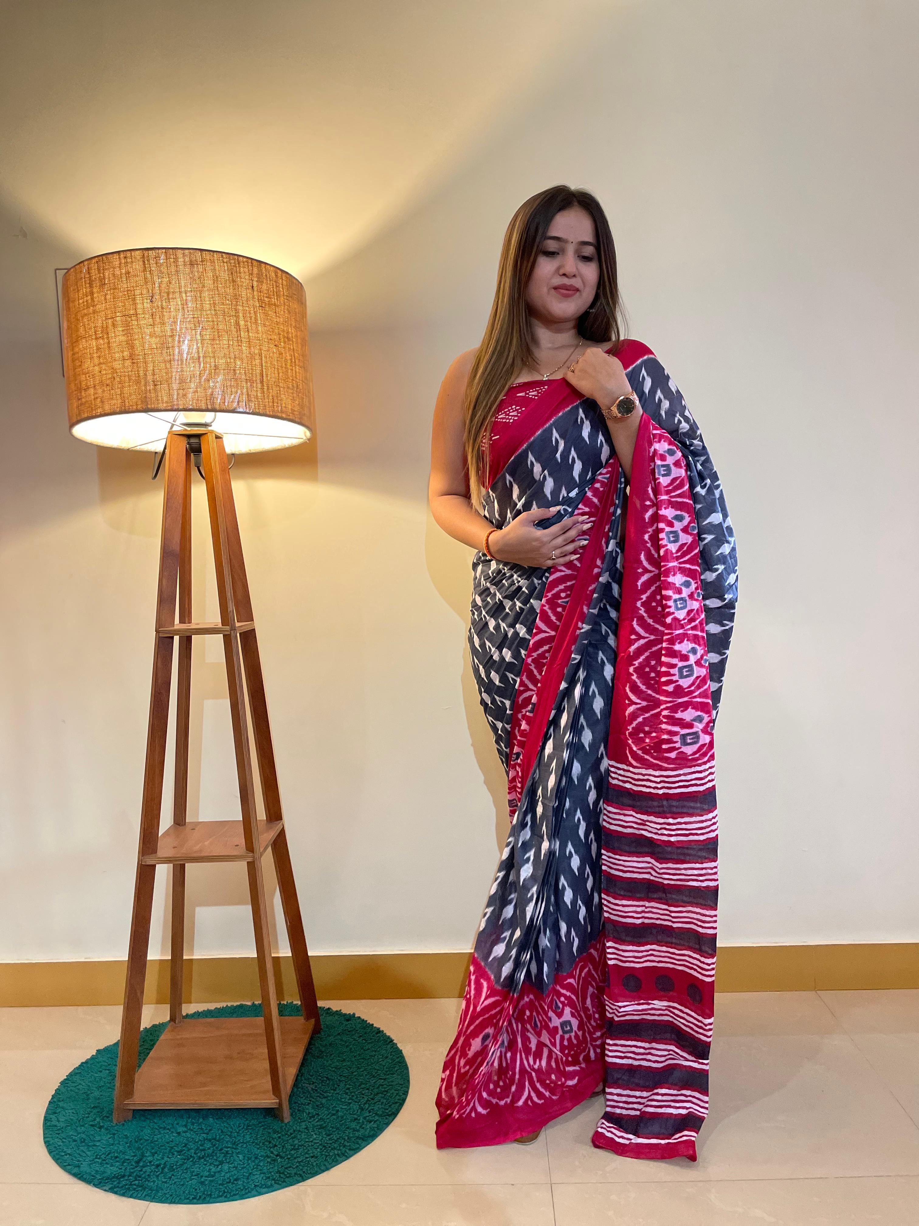 Printed Soft Pure Cotton Saree With Unstitched Blouse.