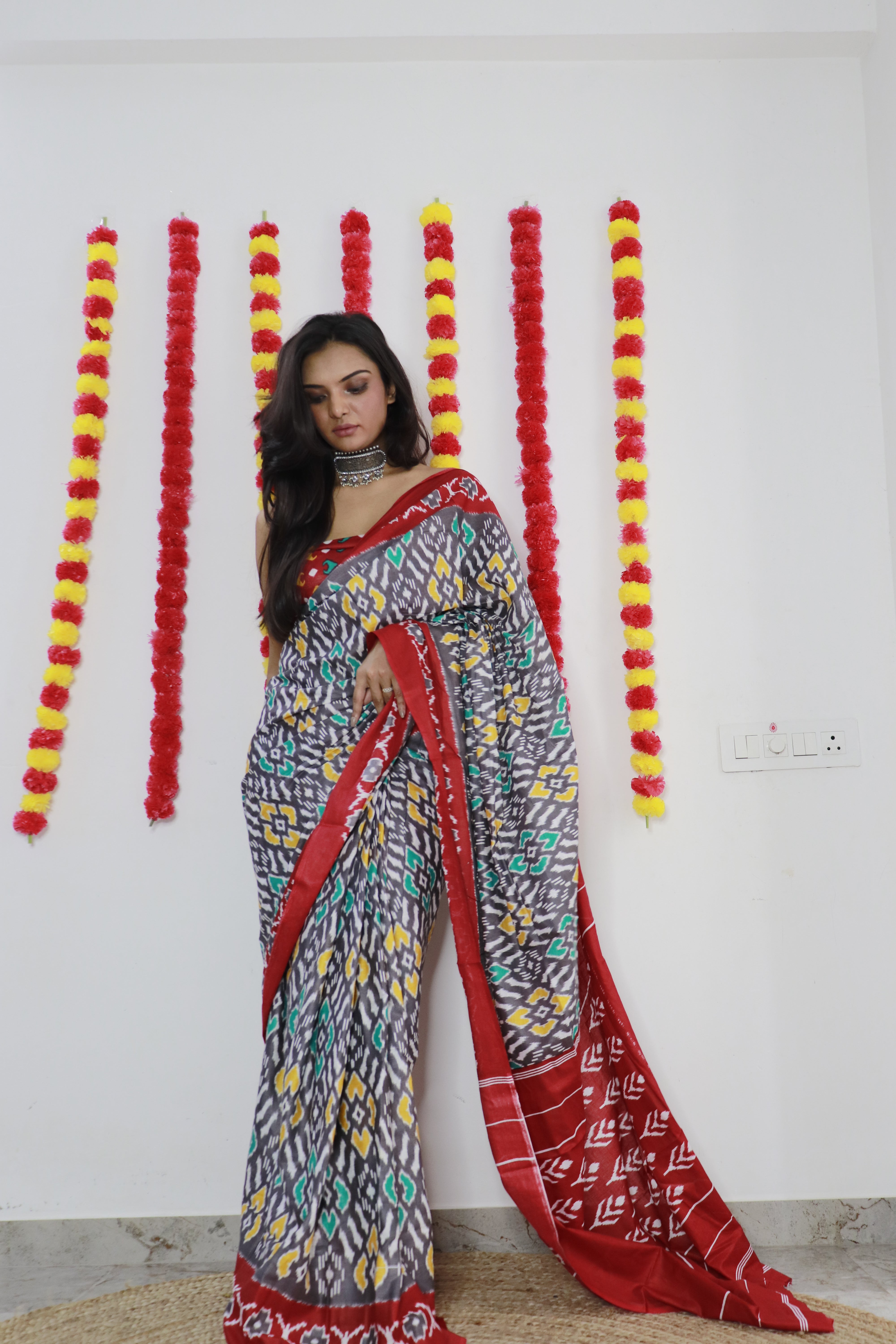 Printed Soft Pure Cotton Saree With Unstitched Blouse.