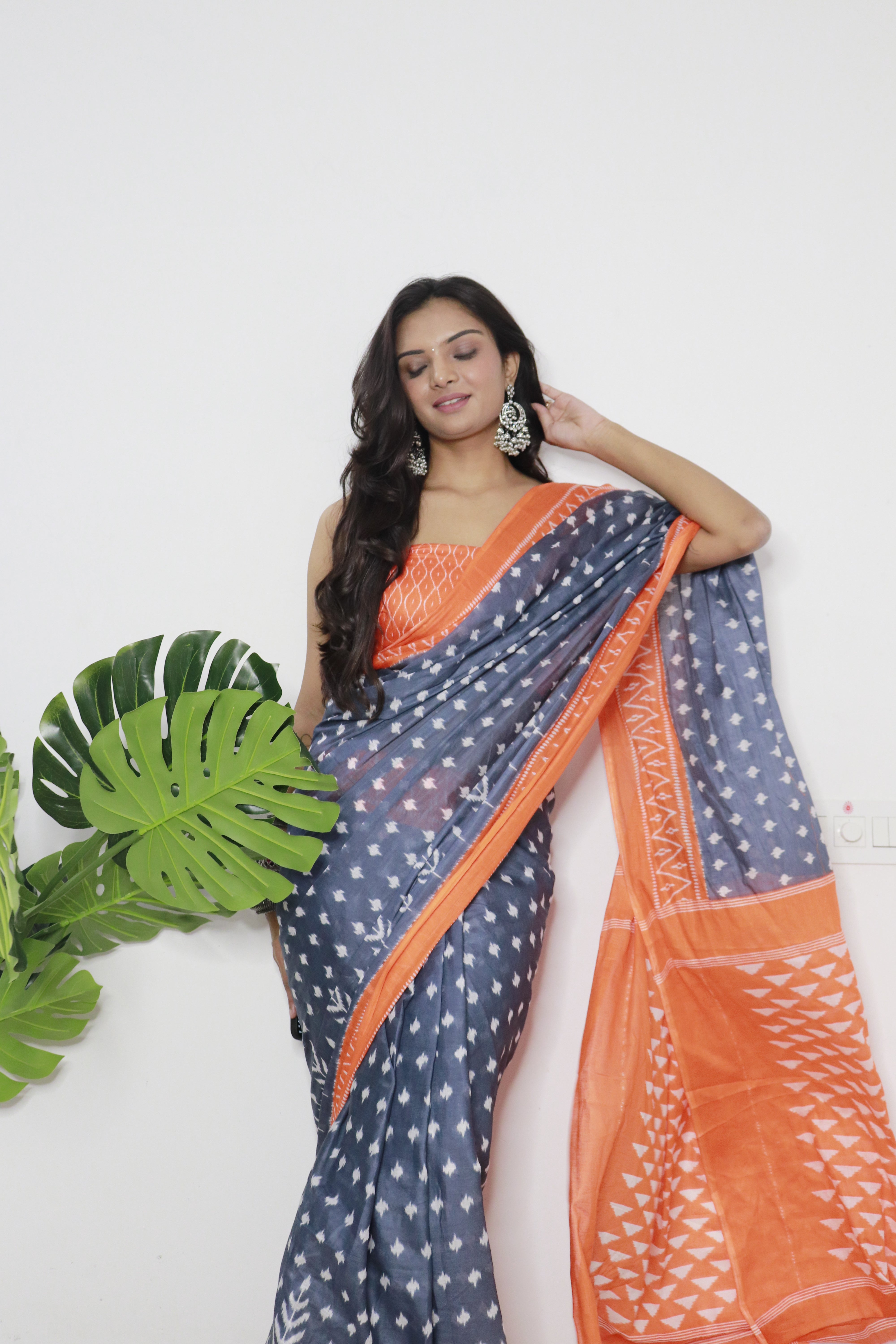 Printed Soft Pure Cotton Saree With Unstitched Blouse.