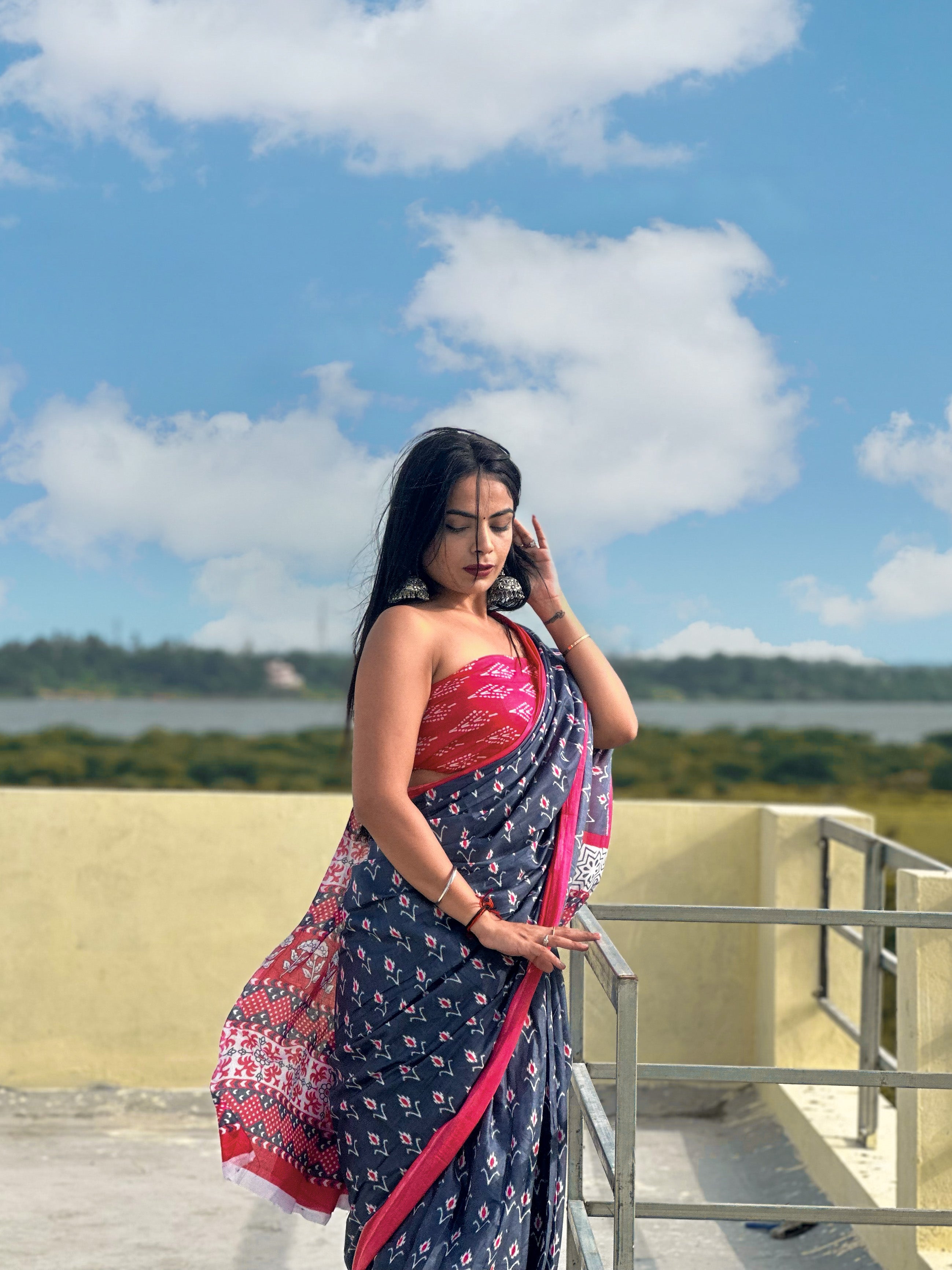 Beautiful Printed Soft Pure Cotton Saree With Unstitched Blouse.